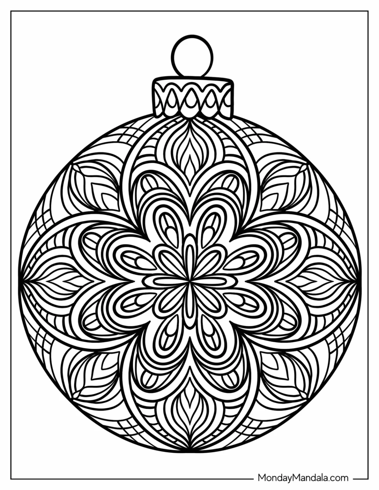 Elegant Bauble Christmas Mandala Coloring Page coloring page — printable line art