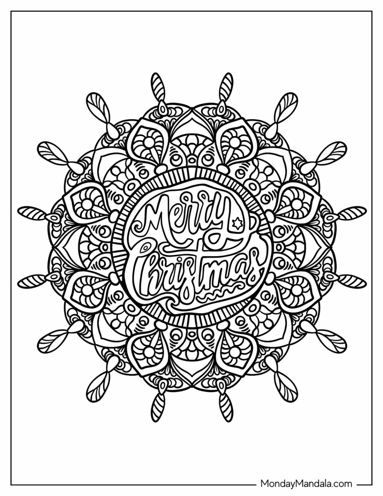 Flower Christmas Mandala Coloring Page coloring page — printable line art