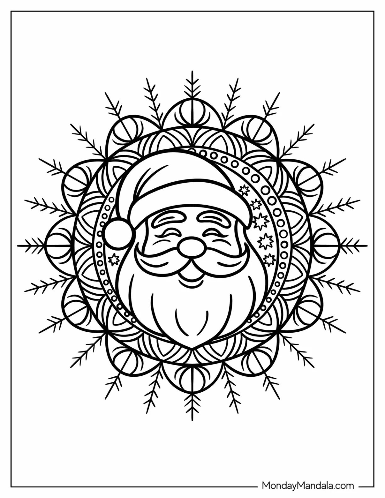Laughing Santa Clause Inside a Christmas Mandala coloring page