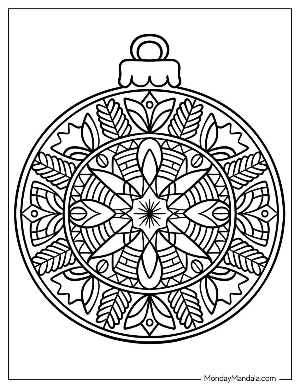 Round Poinsettia Christmas Mandala Coloring Page coloring page — printable line art