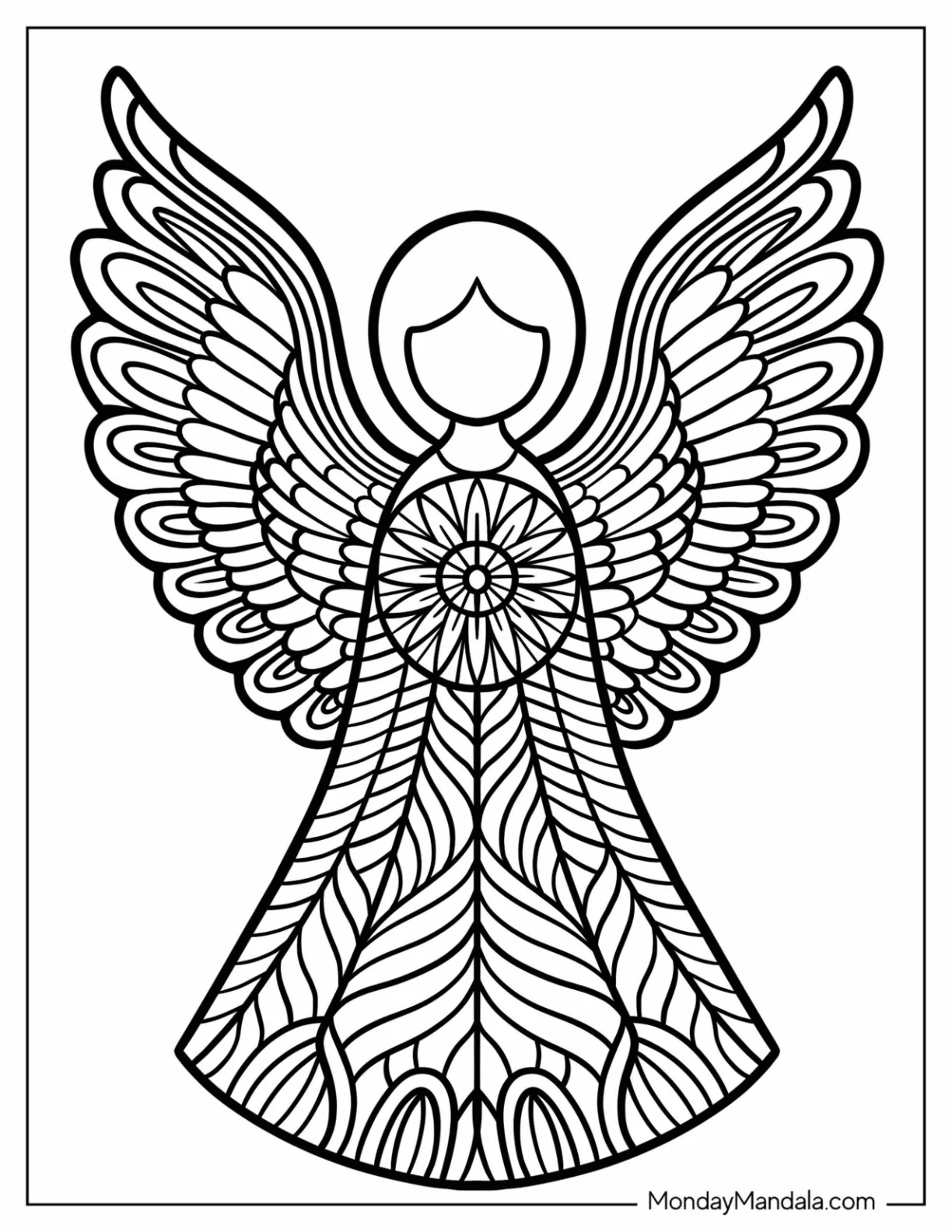 Simple Angel Christmas Mandala Coloring Page coloring page — printable line art