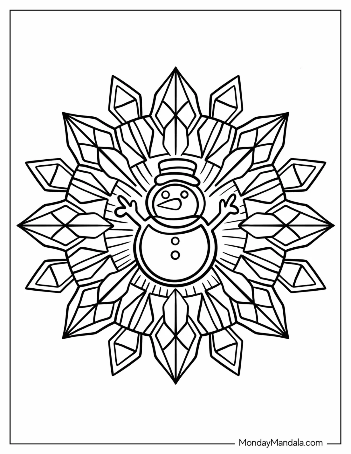Snowman Inside a Snowflake Christmas Mandala Coloring Page coloring page