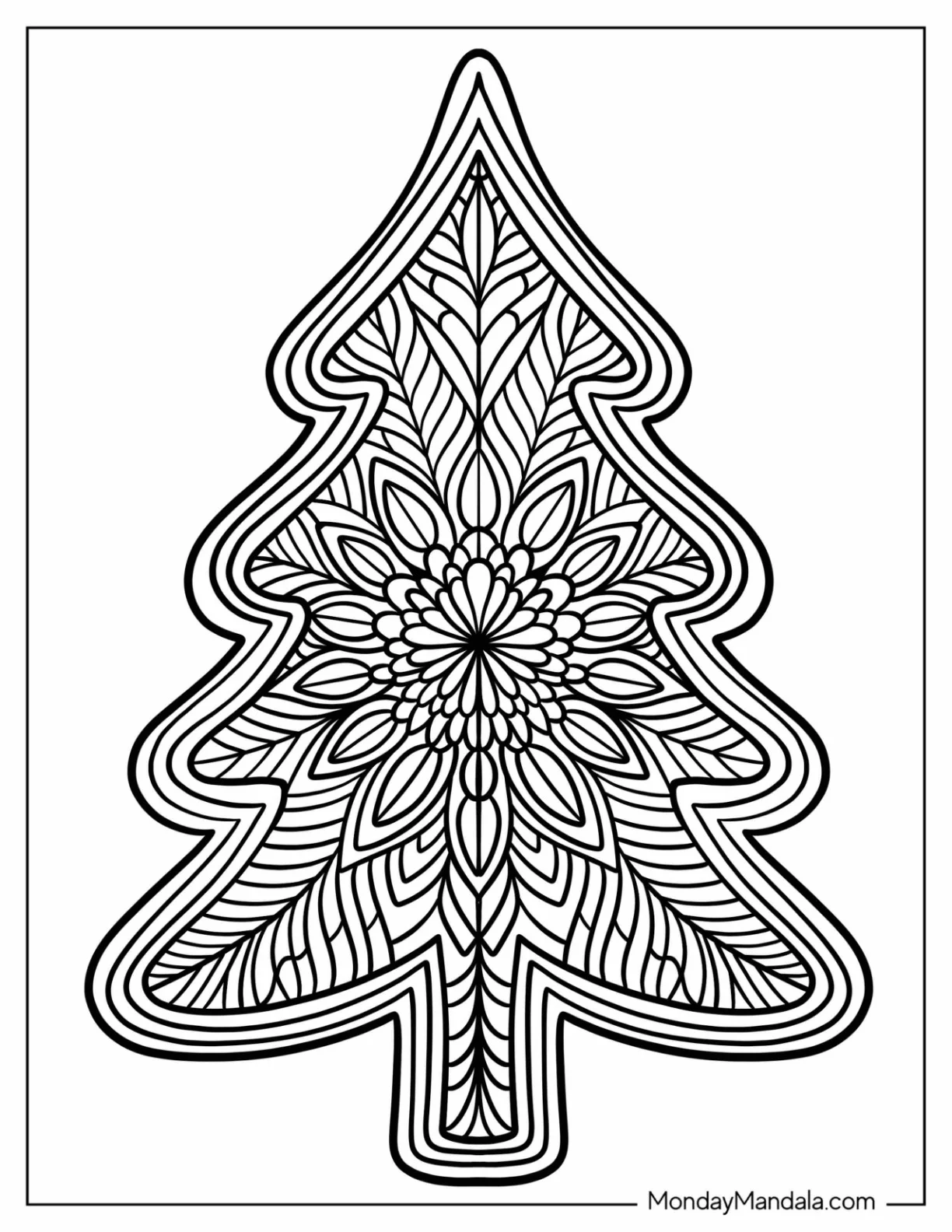 Tree Shaped Gingerbread House Christmas Mandala Coloring Page coloring page
