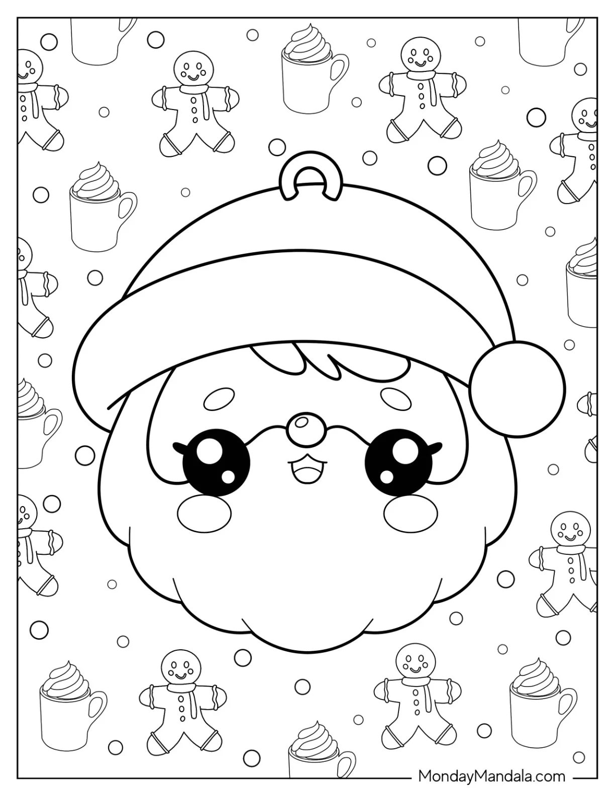 Chibi Santa Face Christmas Ornaments Coloring Page coloring page