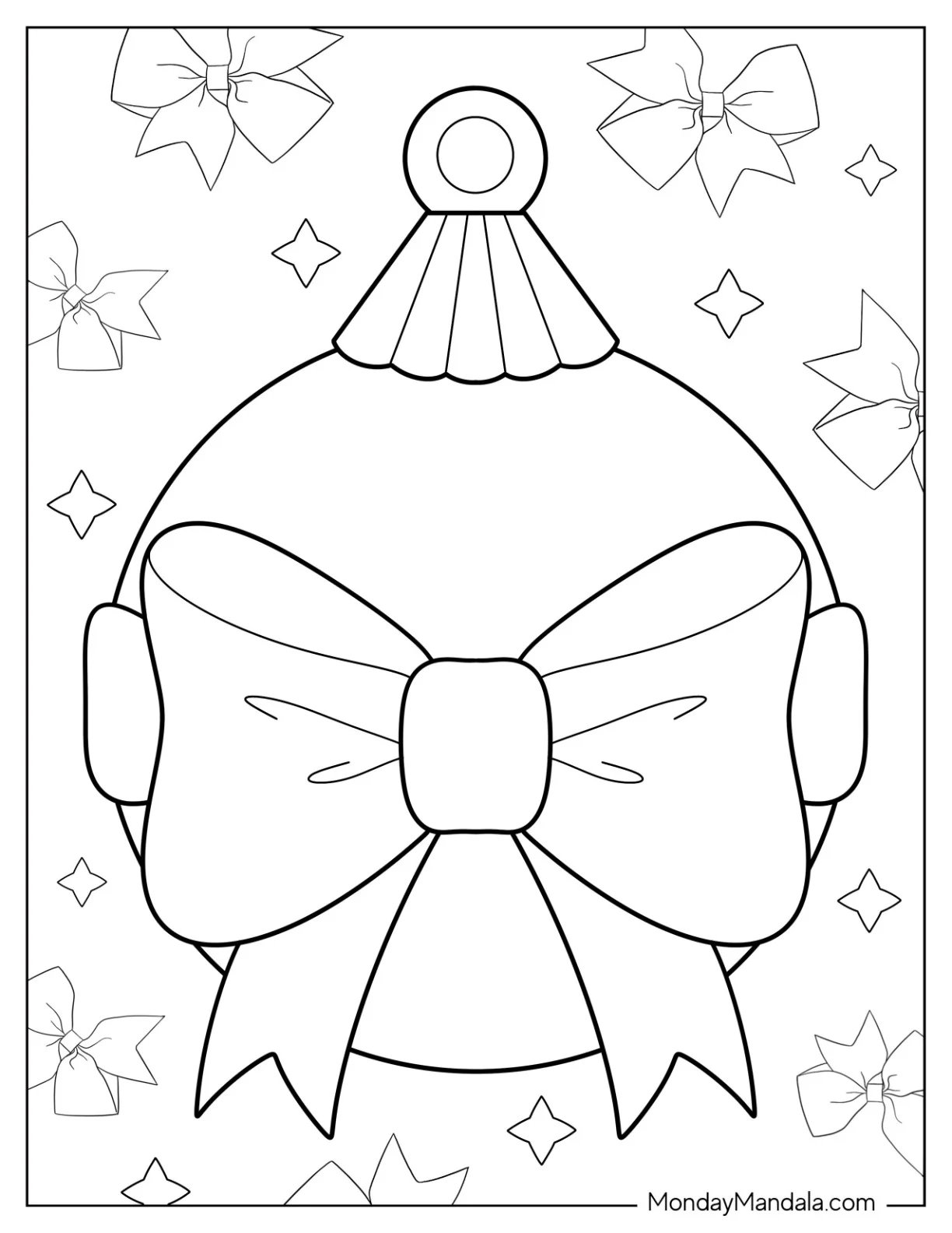 Christmas Ornaments Coloring Page Of Bulb Wrapped In Bow coloring page