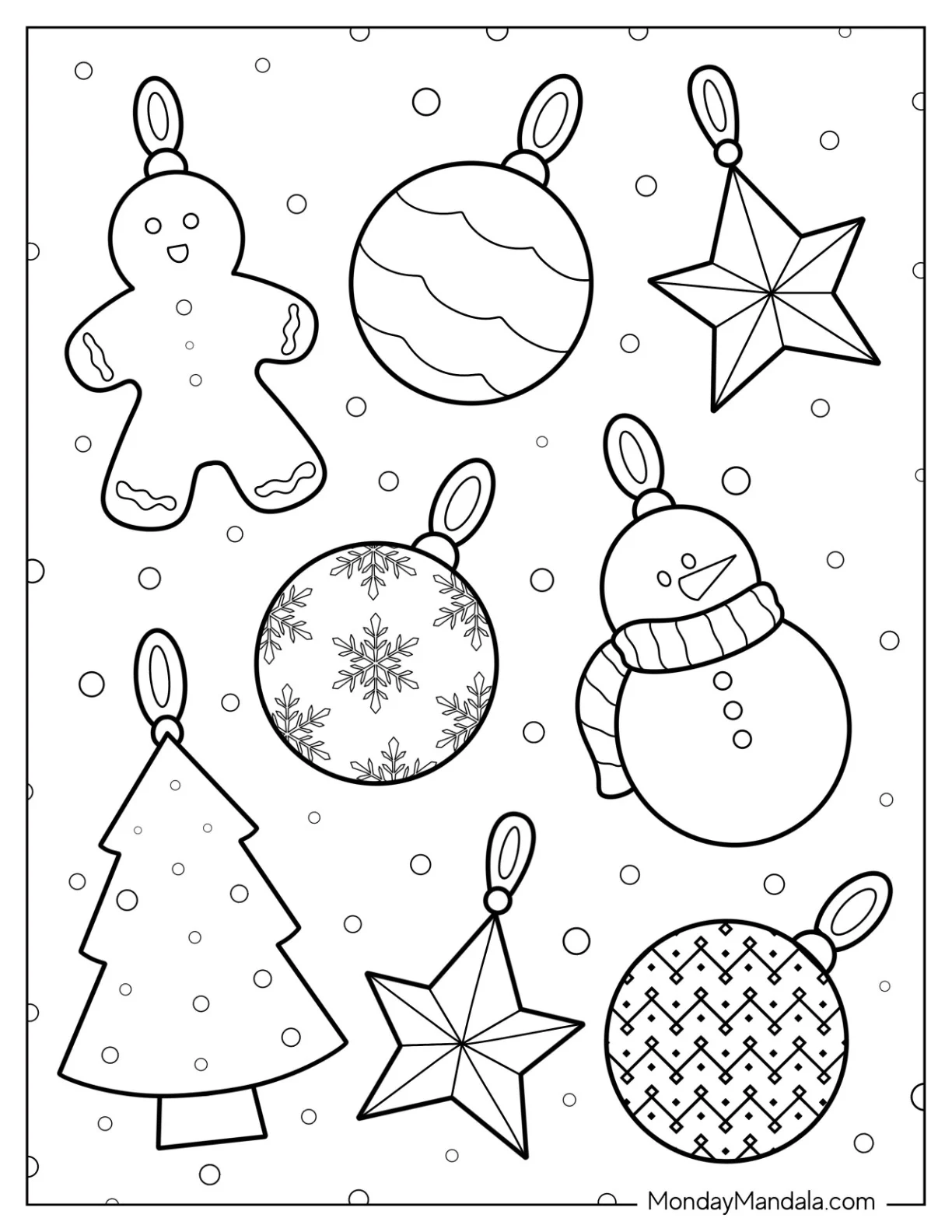 Cute Christmas Ornaments Coloring Page With Snowflakes coloring page