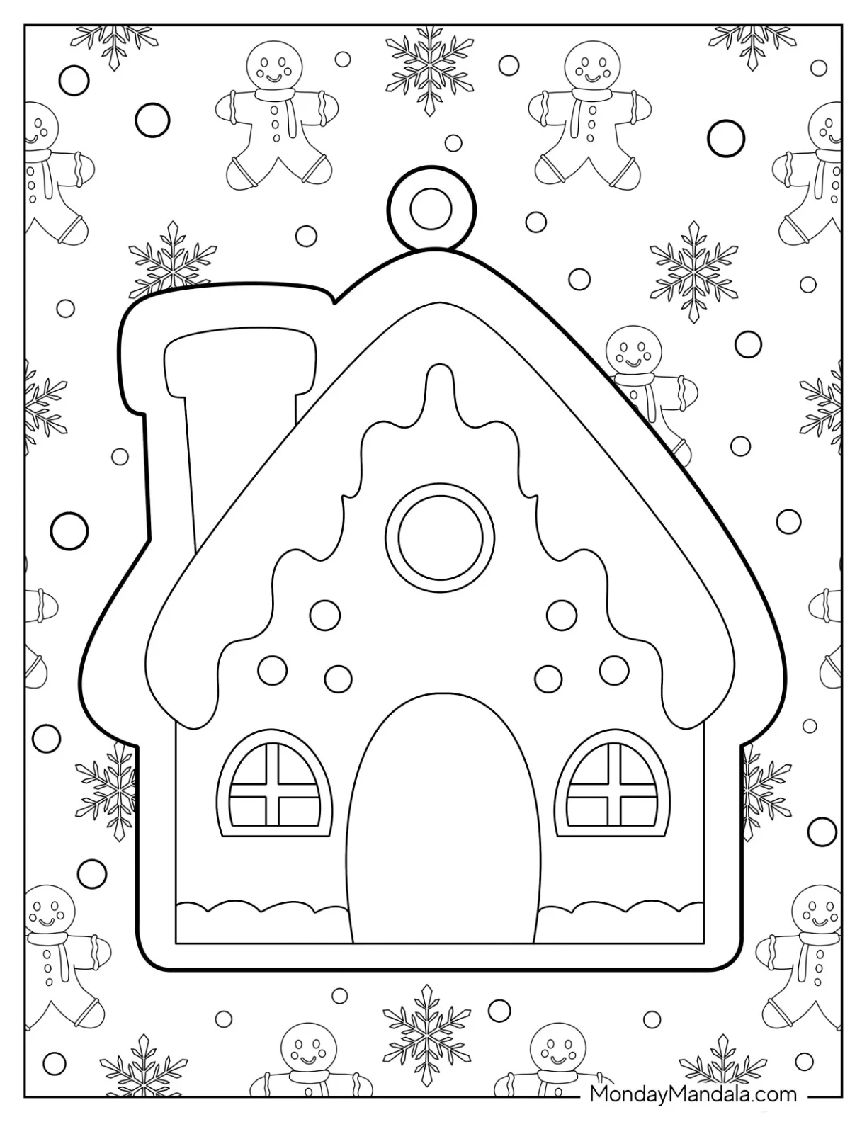 Easy Gingerbread House Christmas Ornaments Coloring Page For Kids coloring page