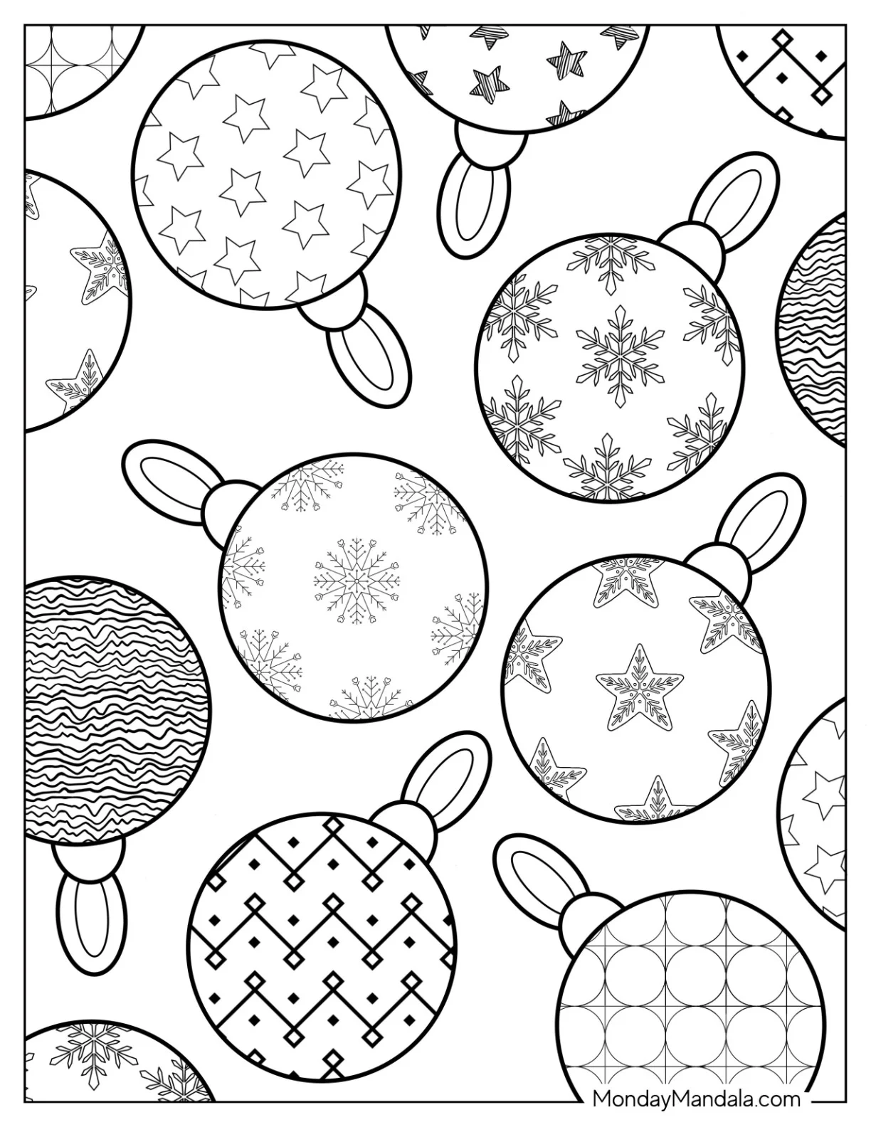Full Page Realistic Baubles Christmas Ornaments Coloring Page coloring page