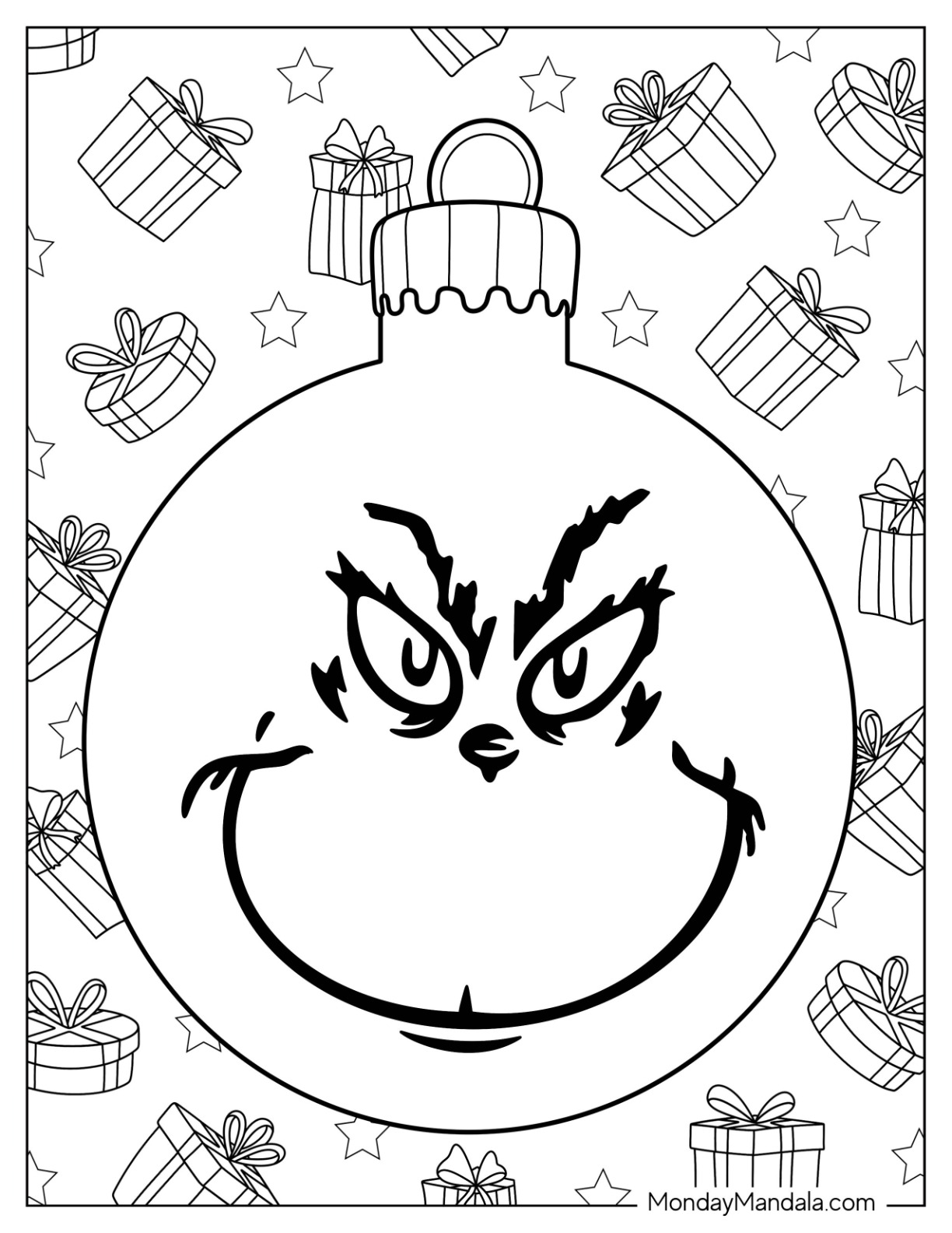 Simple Grinch Bauble Christmas Ornaments Coloring Page coloring page