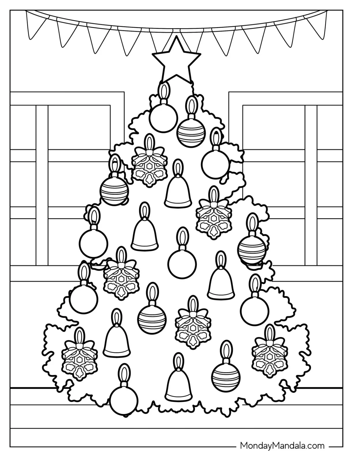 Tree Filled With Christmas Ornaments Coloring Page coloring page