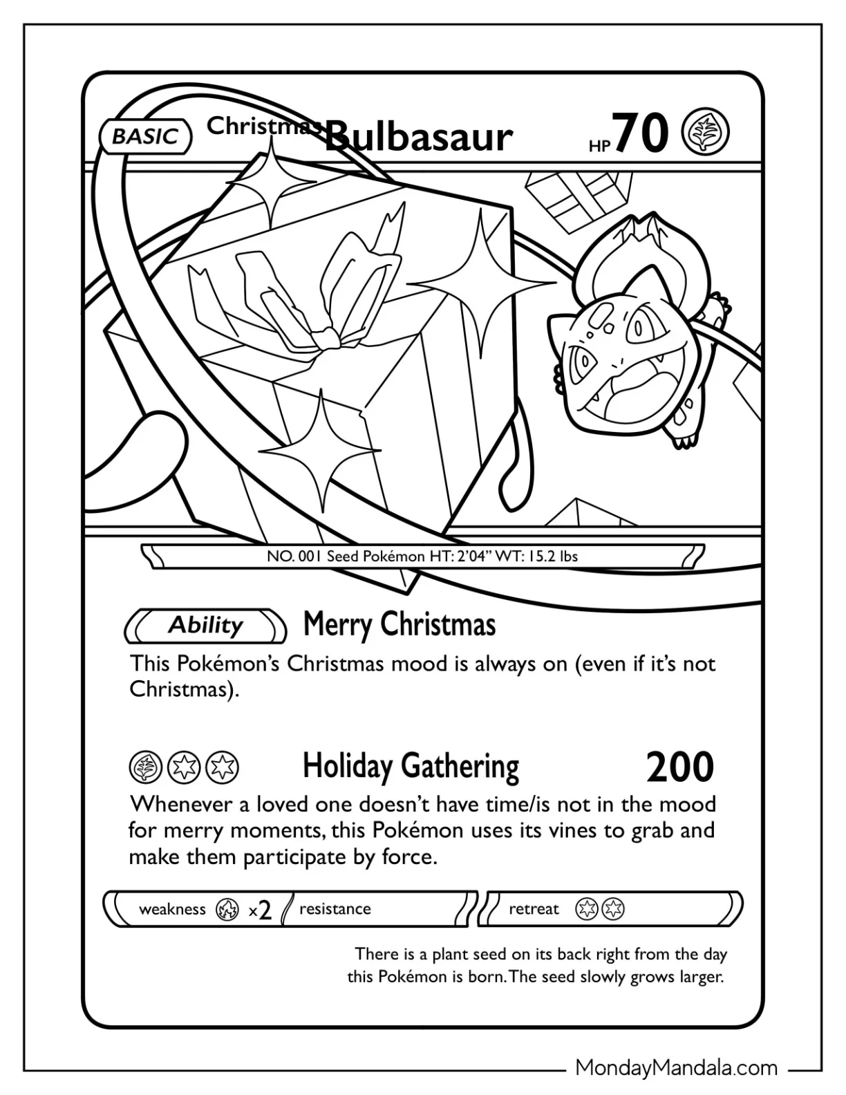 Pokemon Christmas Coloring Page Card With Bulbasaur coloring page