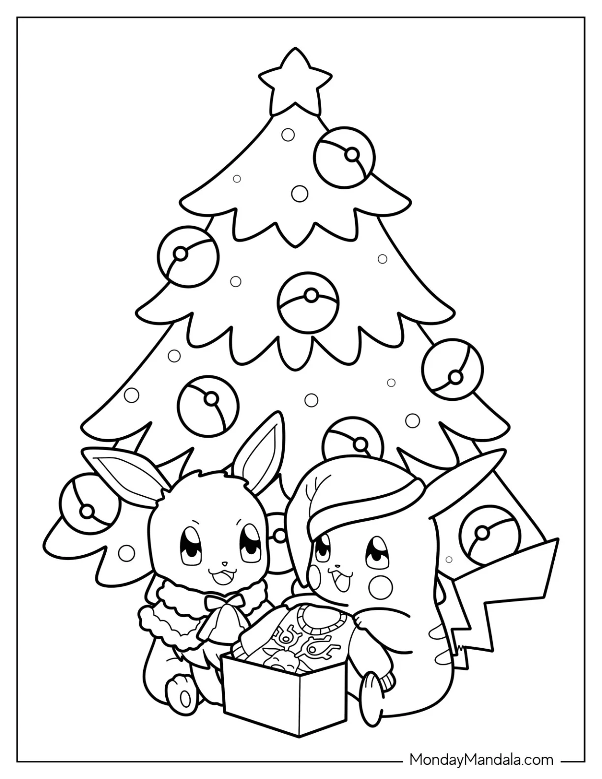 Pokemon Christmas Coloring Page Christmas Eevee And Pikachu Opening Presents coloring page