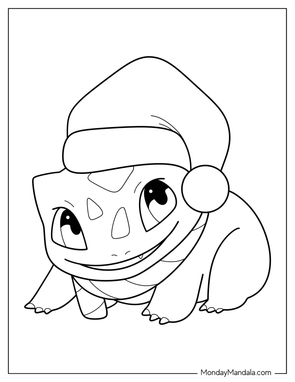 Pokemon Christmas Coloring Page Easy Bulbasaur Wearing Santa Hat Pokemon Christmas coloring page