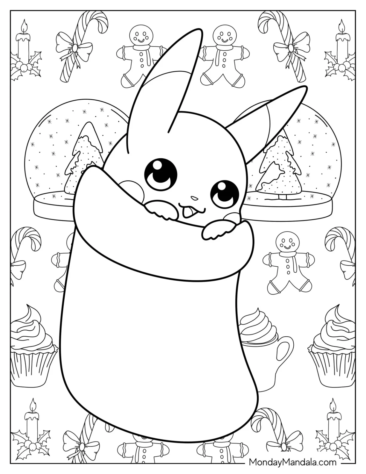 Pokemon Christmas Coloring Page Kawaii Pikachu Inside A Christmas Stocking For Kids coloring page