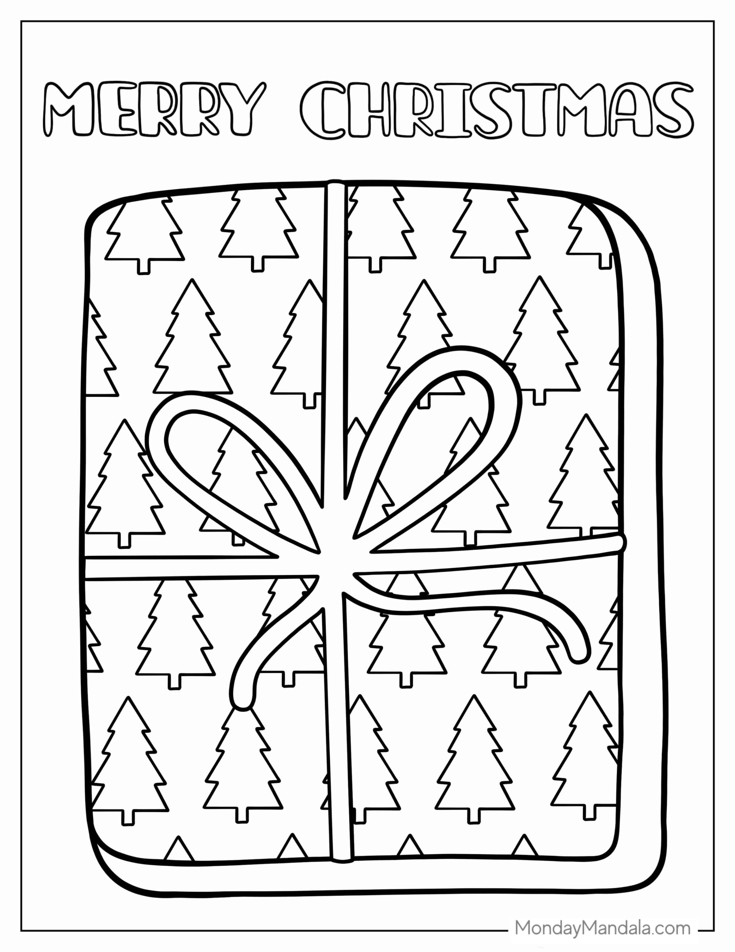 Christmas Present Wrapped In Twine To Color coloring page