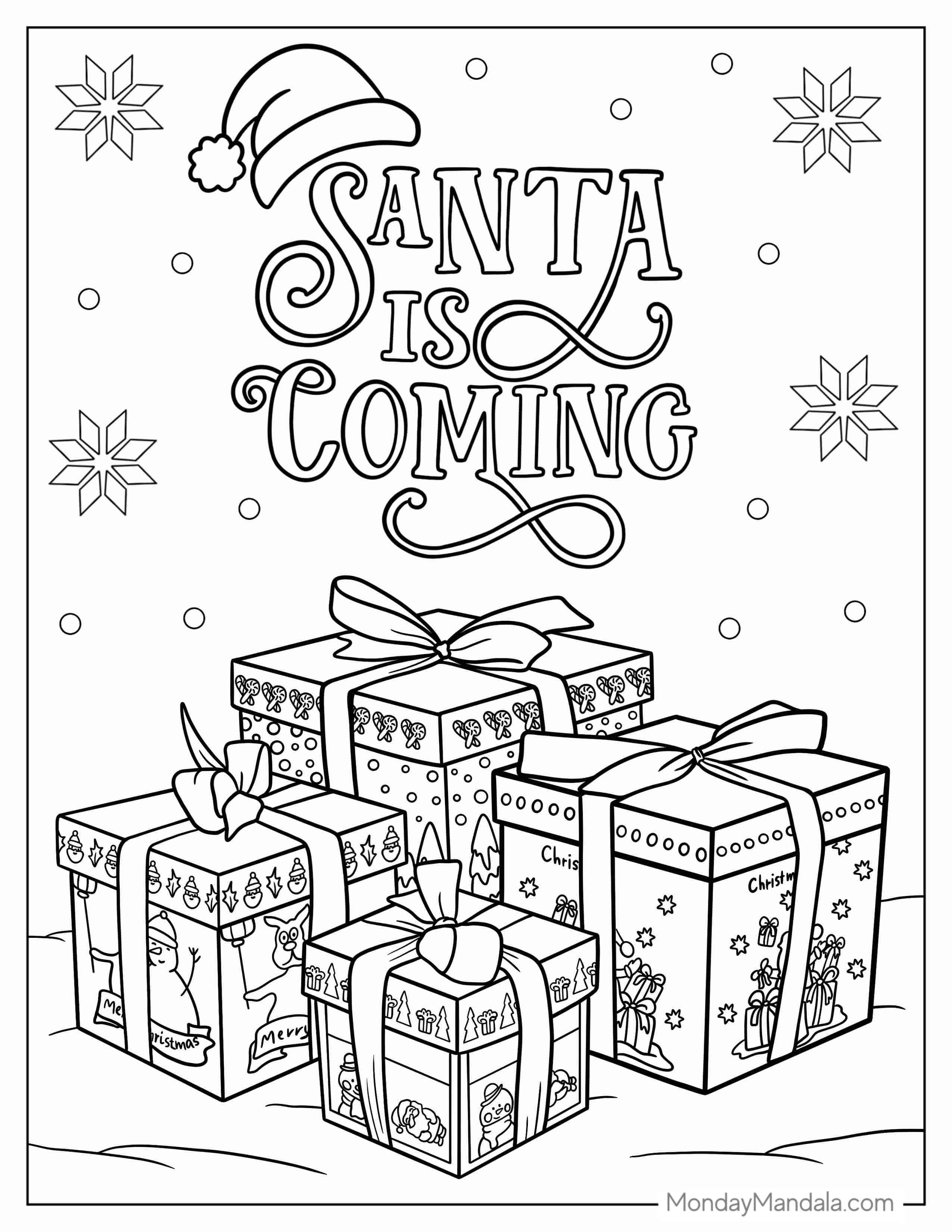 Detailed Assorted Presents With Christmas Themes coloring page