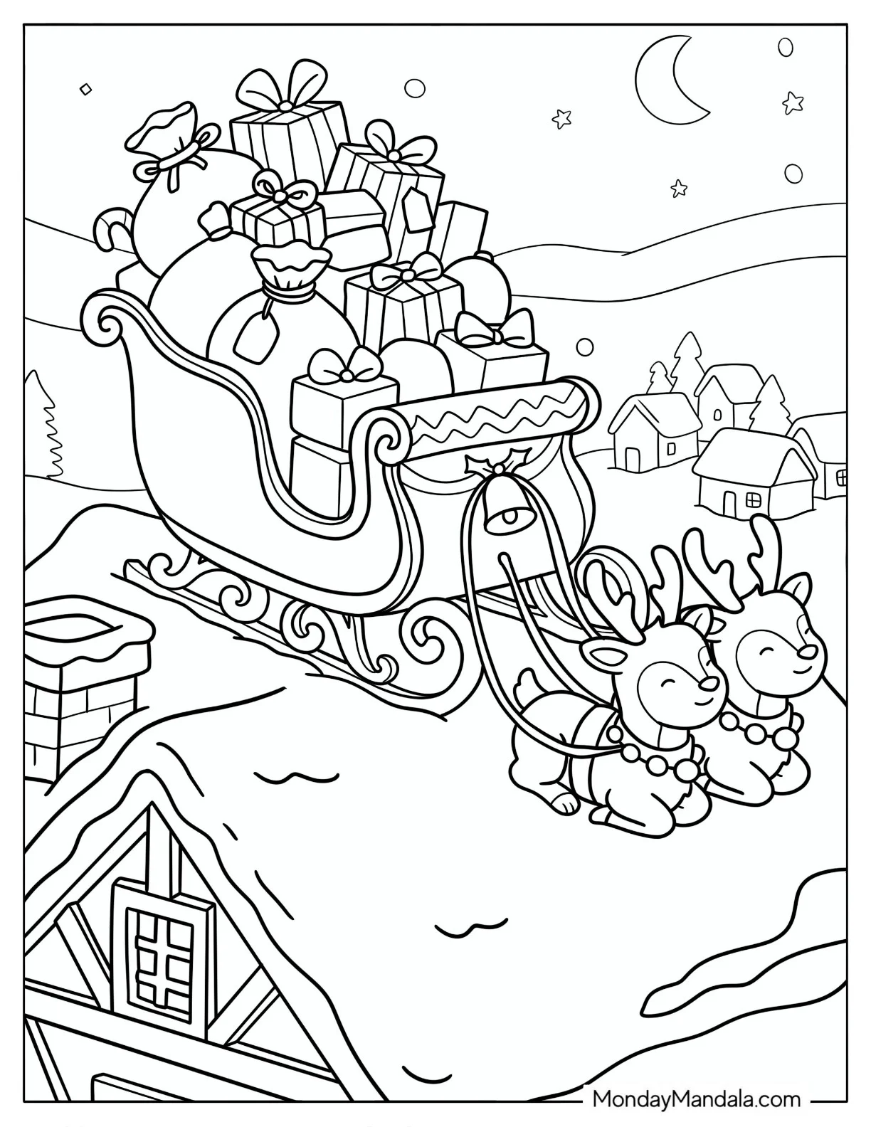 Santa’s Sleigh Filled with Christmas Presents Coloring Page coloring page
