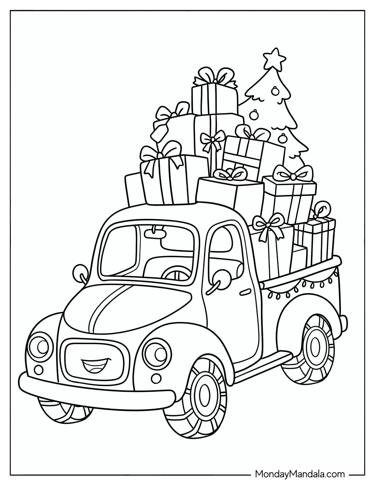 Truck Delivering a Load of Christmas Presents Coloring Sheet for Kids coloring page