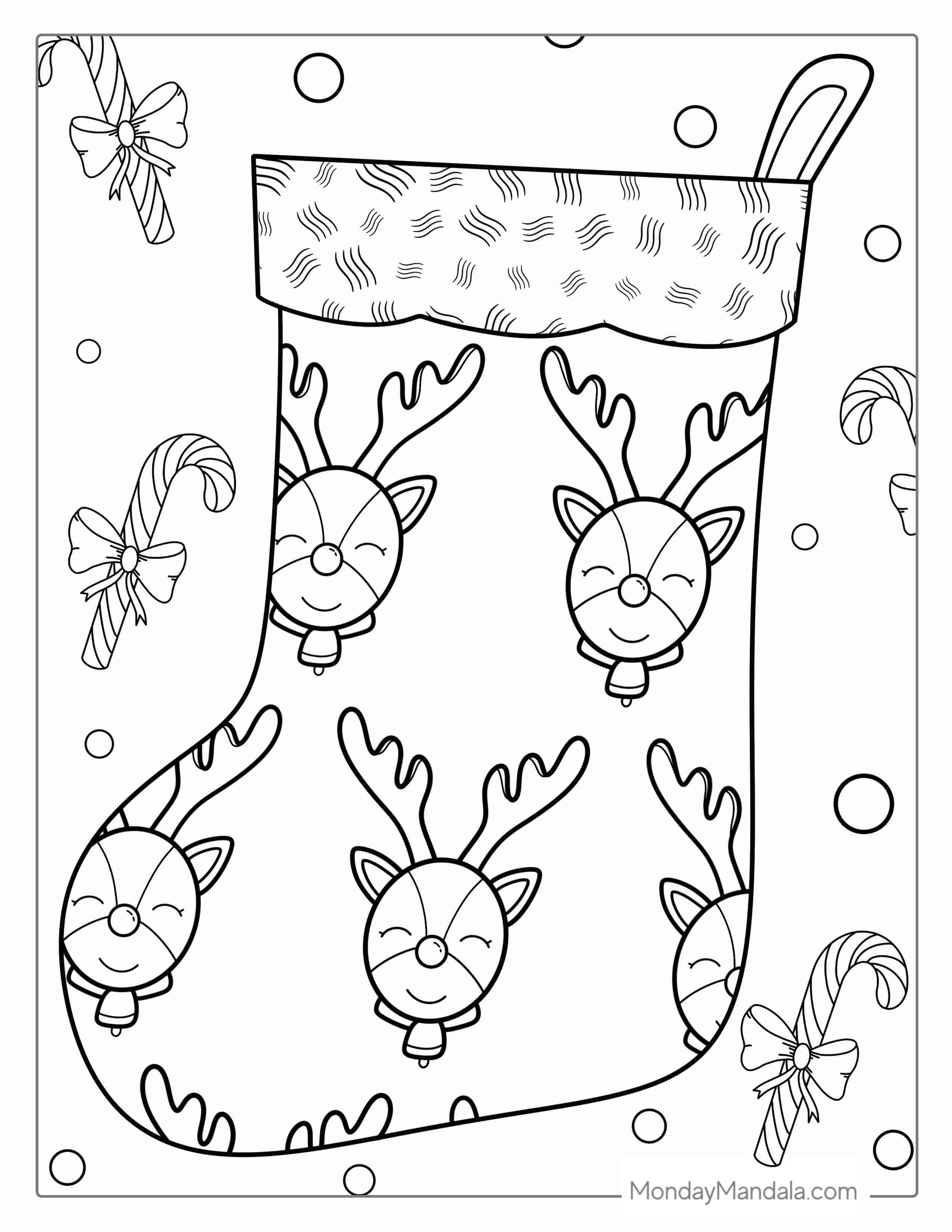 Christmas Stocking With Cute Reindeers coloring page