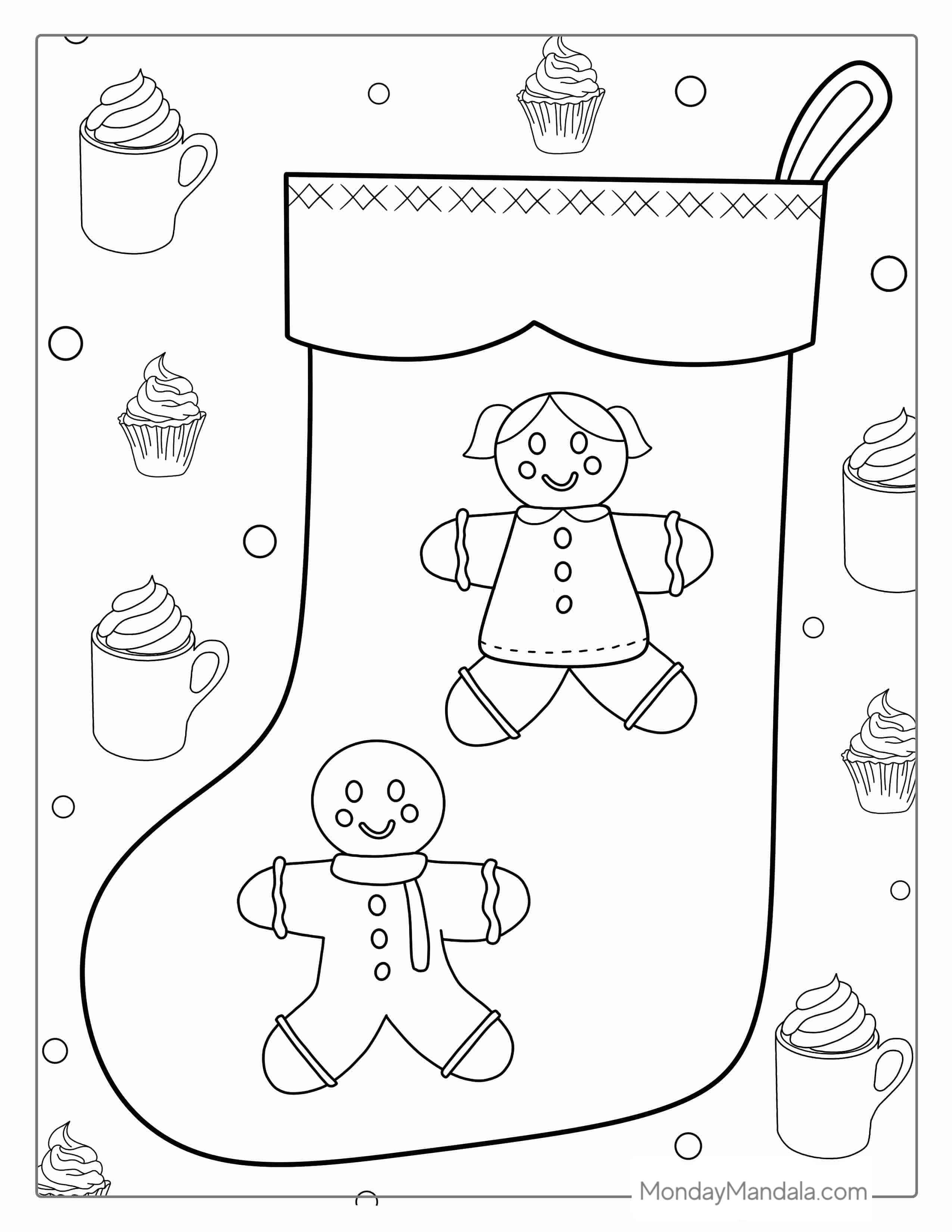 Christmas Stocking With Gingerbread Man To Color coloring page