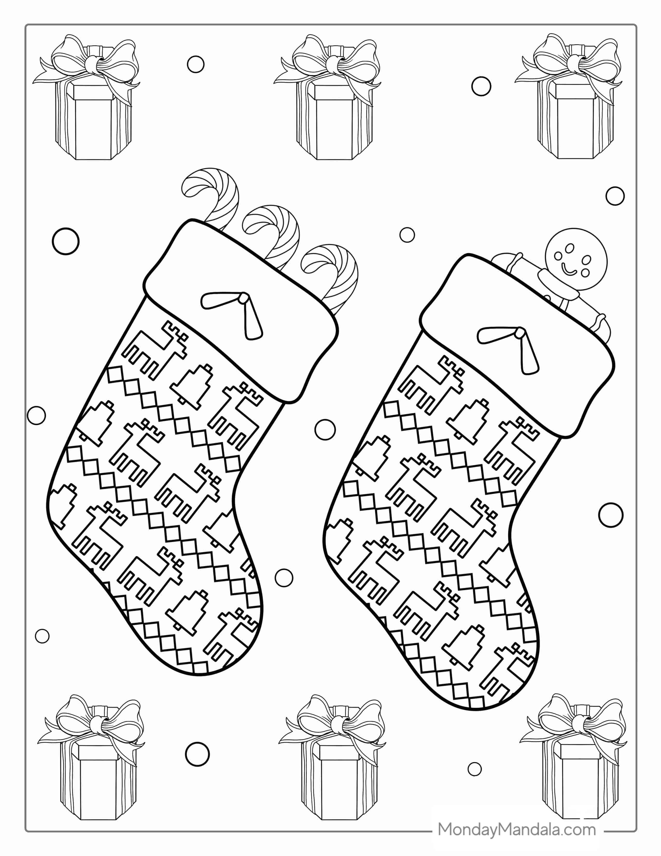 Christmas Stocking With Retro Reindeer coloring page — printable line art