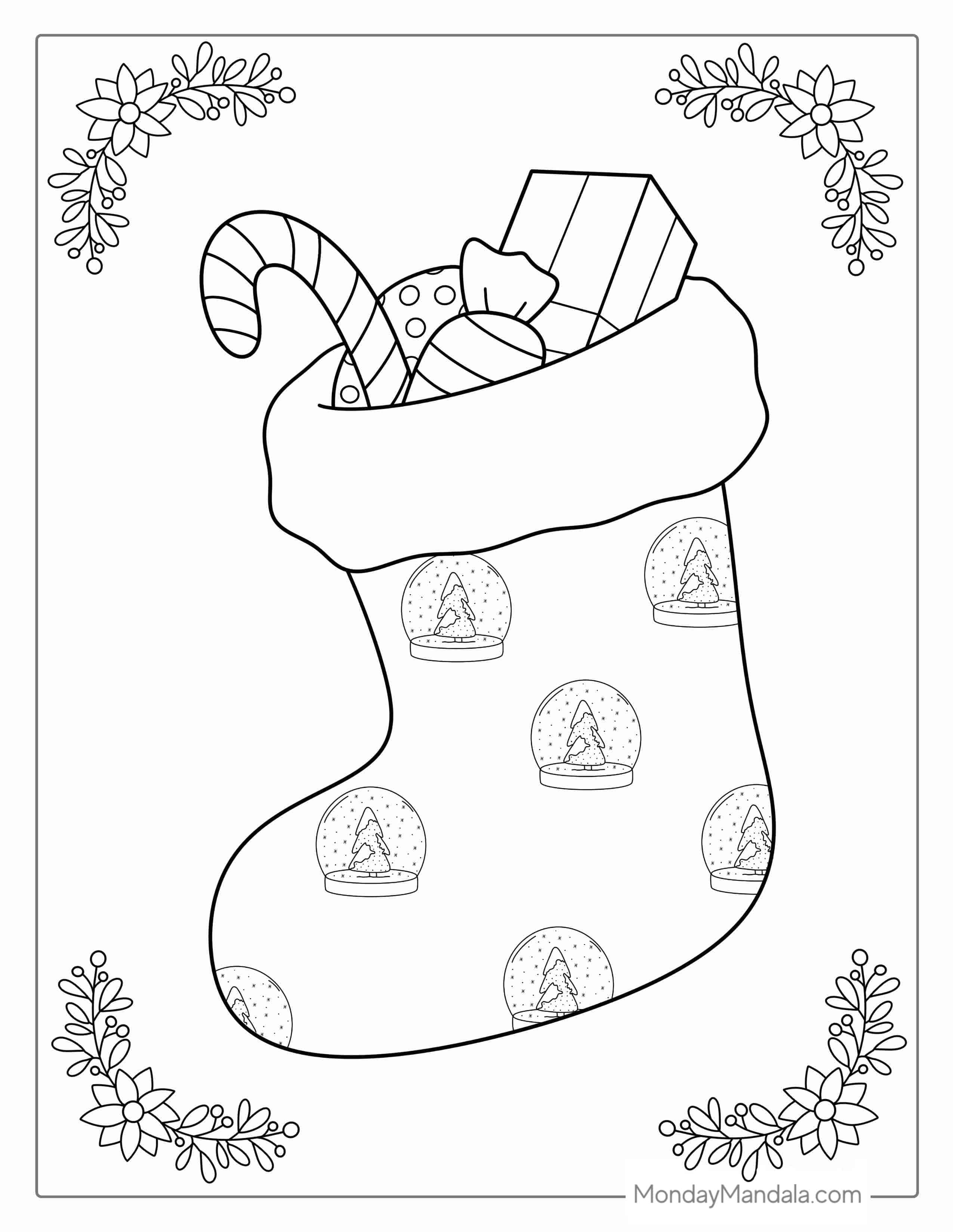 Christmas Stocking With Snow Globes coloring page