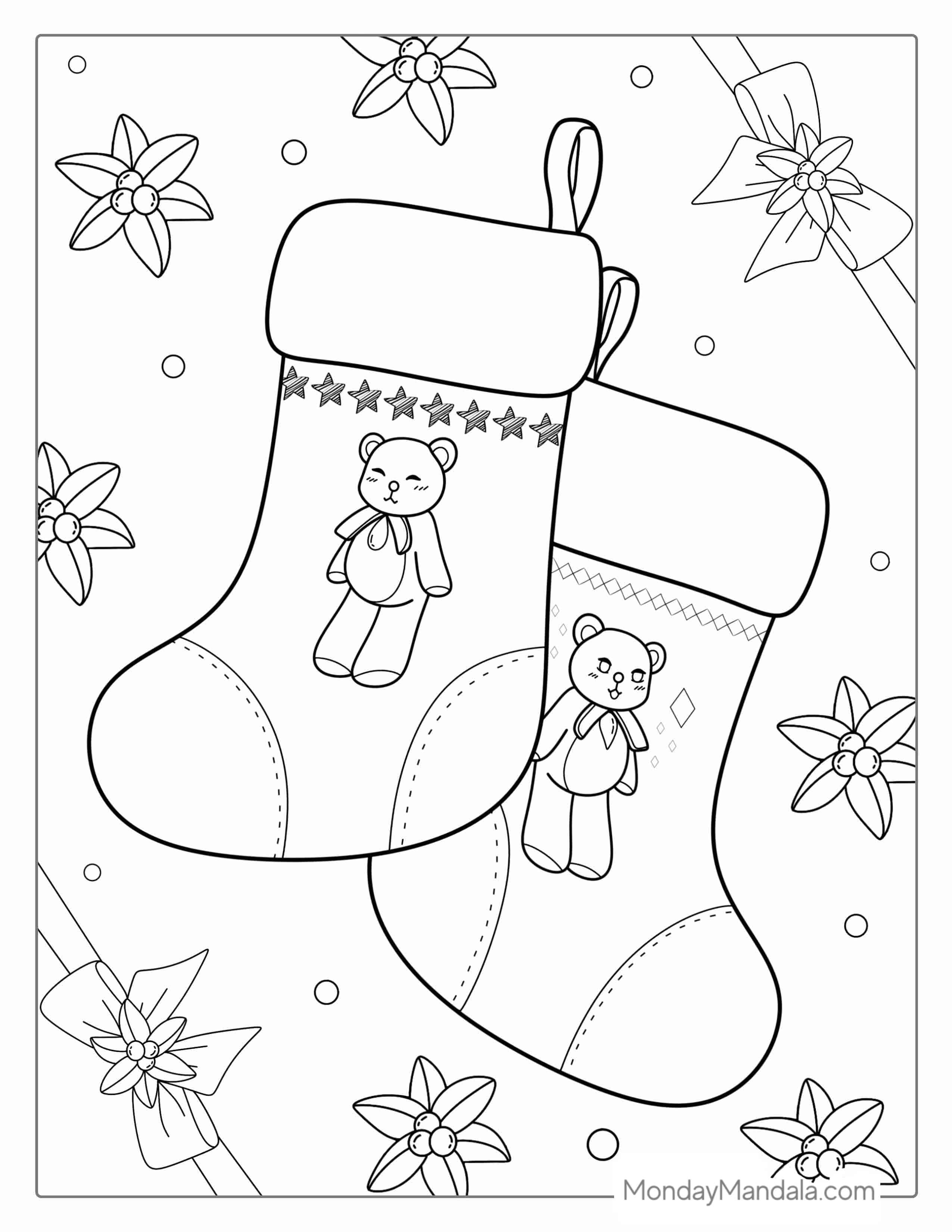 Christmas Stocking With Teddy Bears coloring page