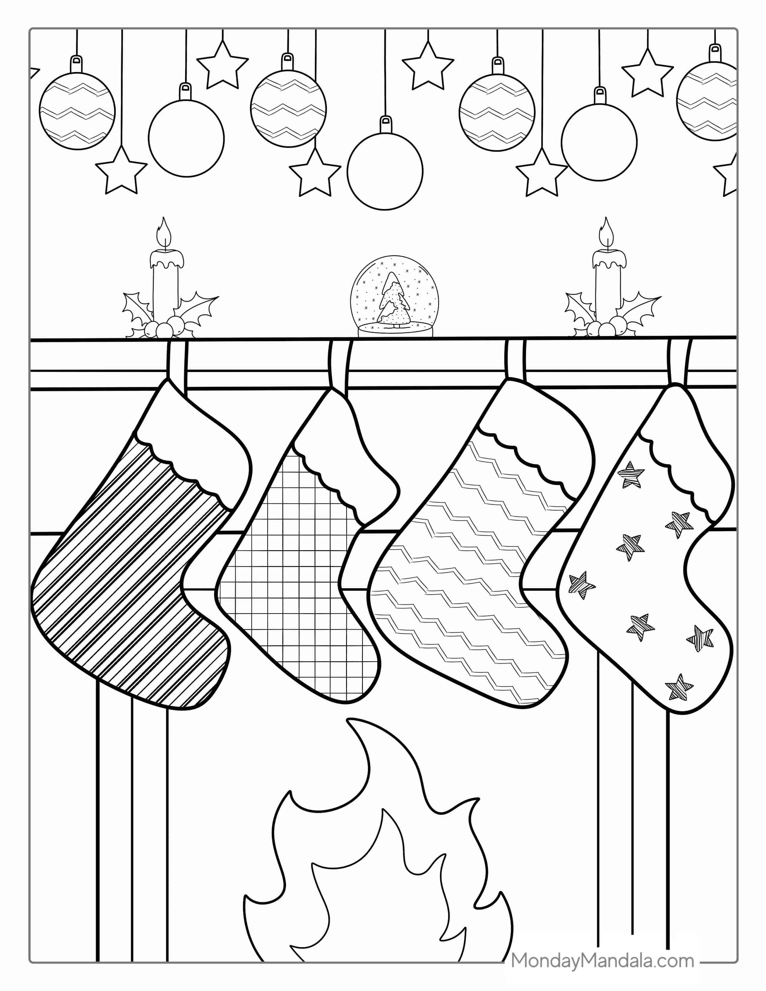 Christmas Stockings Hanging Over Fireplace coloring page