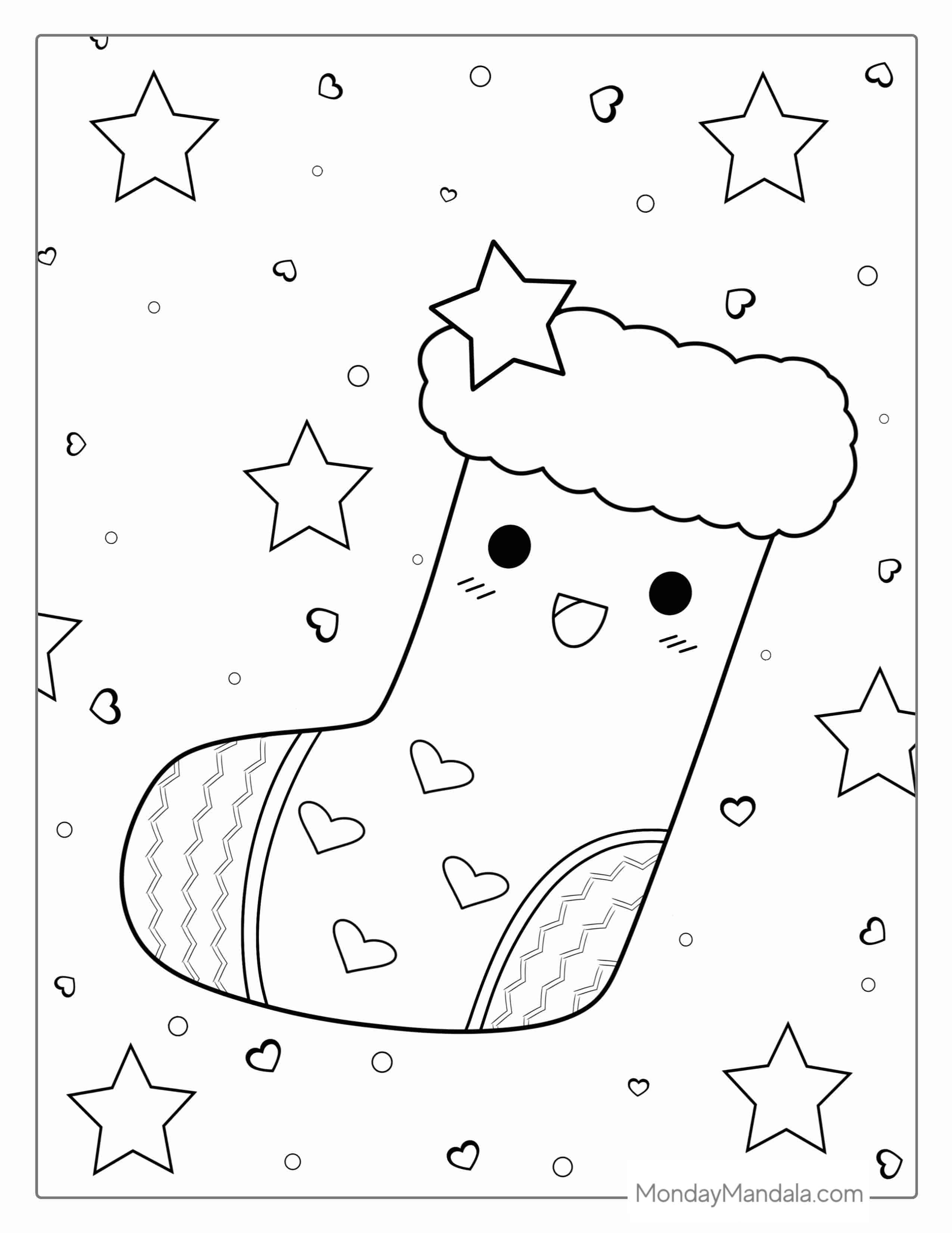 Cute Kawaii Christmas Stocking coloring page