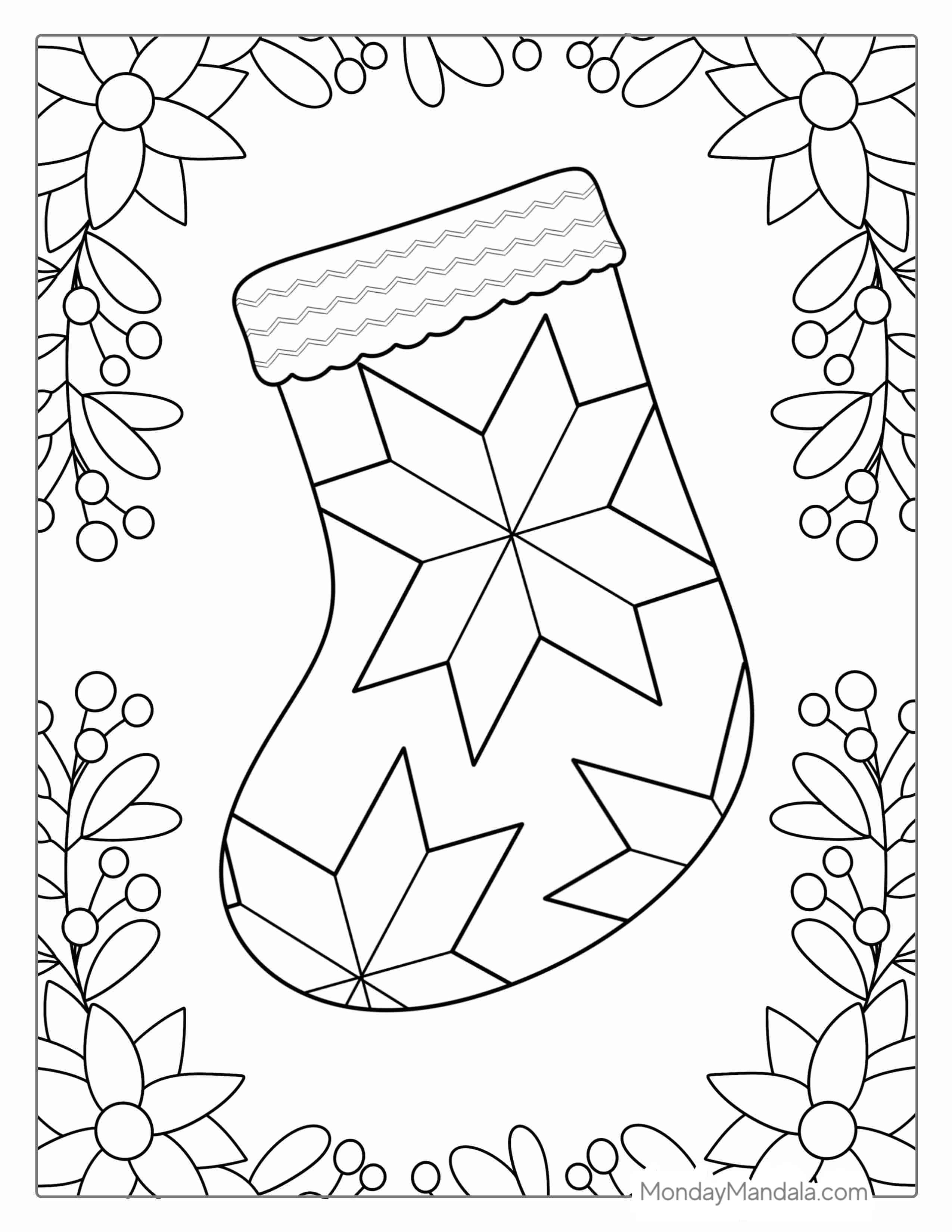 Easy To Color Christmas Stocking For Preschoolers coloring page