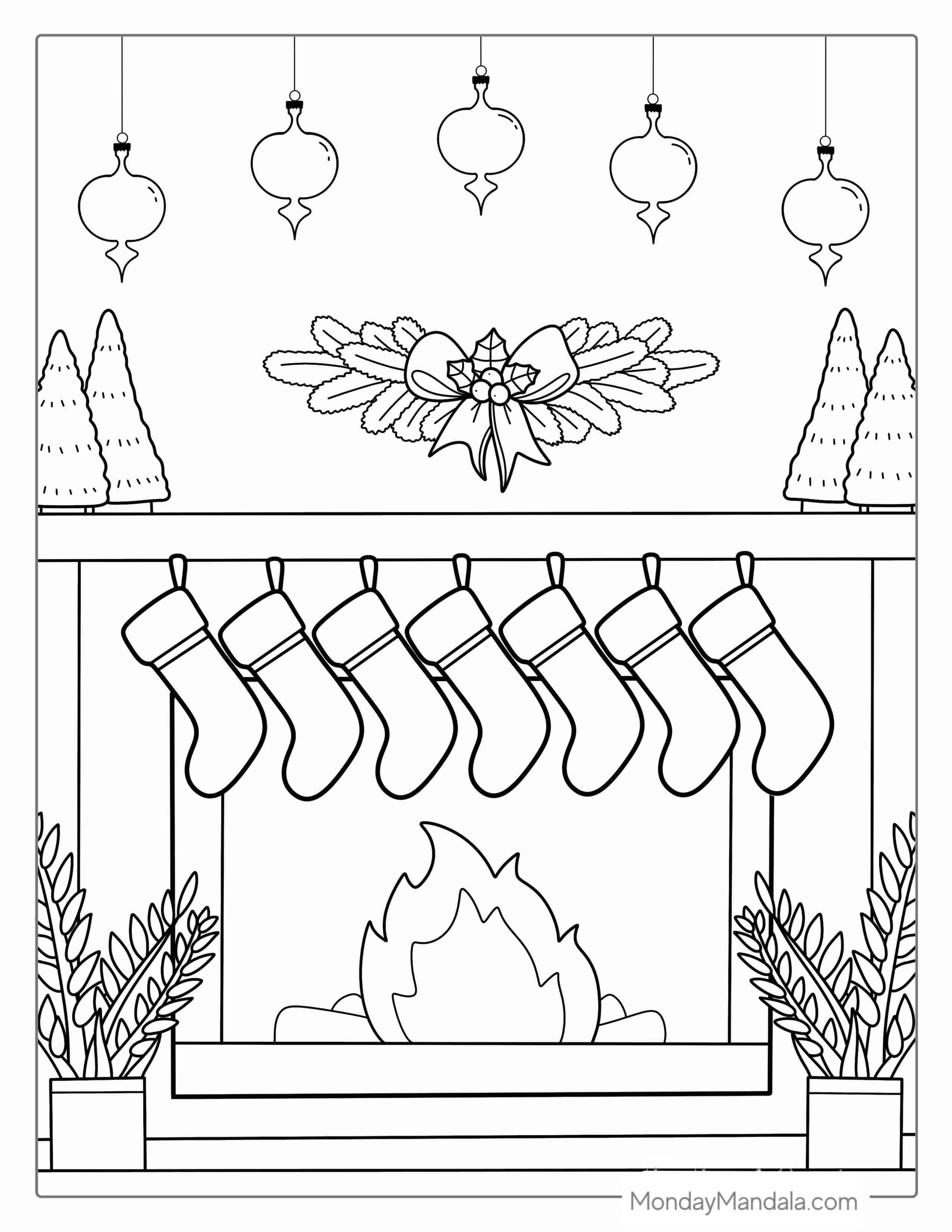 Hanging Christmas Stockings Over Fireplace coloring page