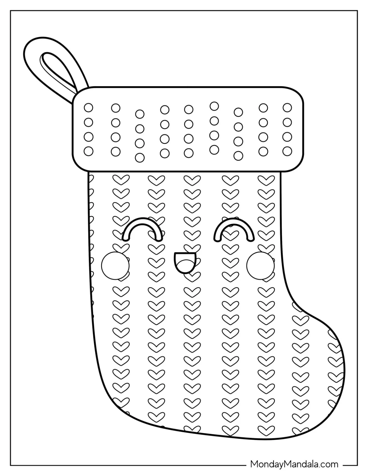 Kawaii Christmas Stockings With Polka Dot And Chevron Patterns Coloring Page For Kids coloring page — printable line art
