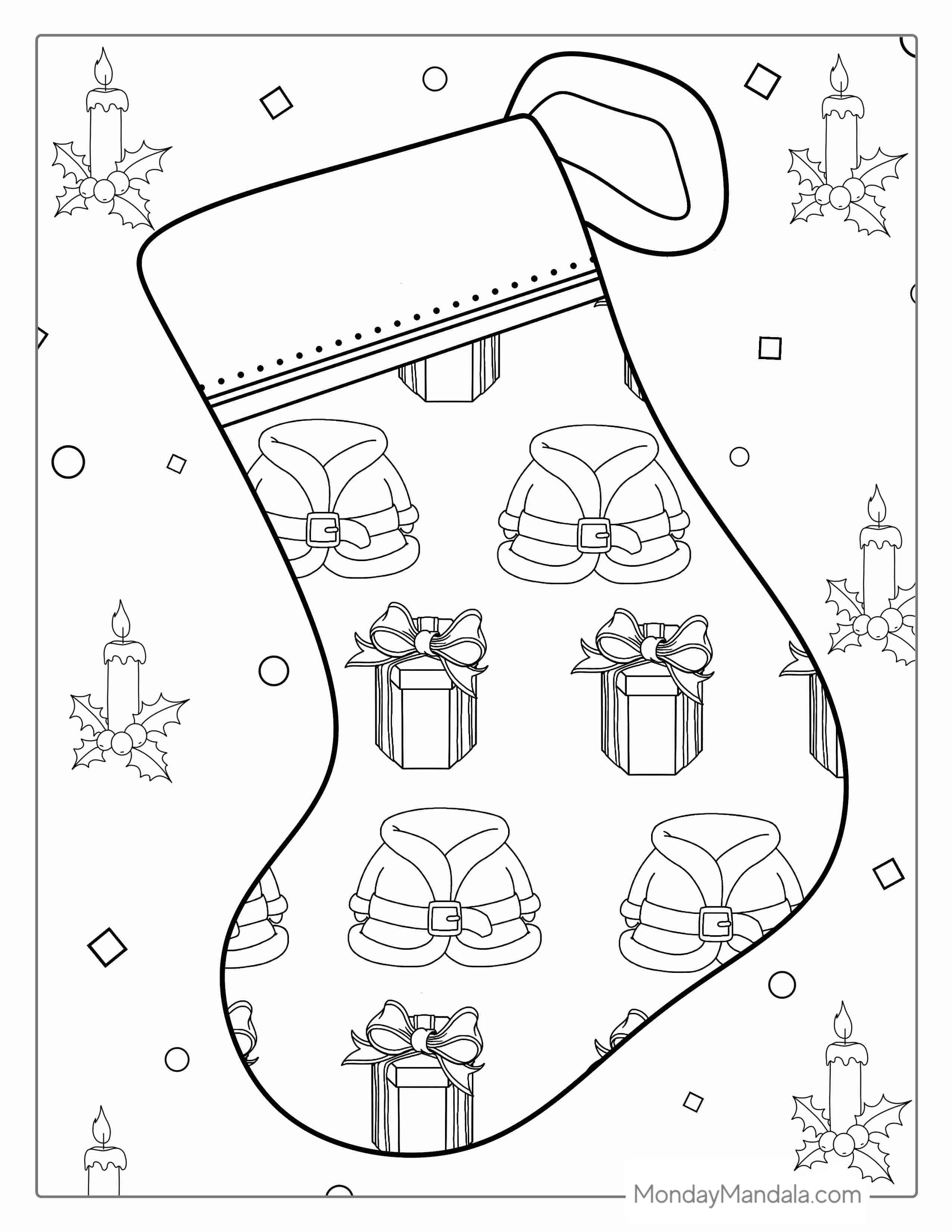 Santa Themed Christmas Stocking coloring page