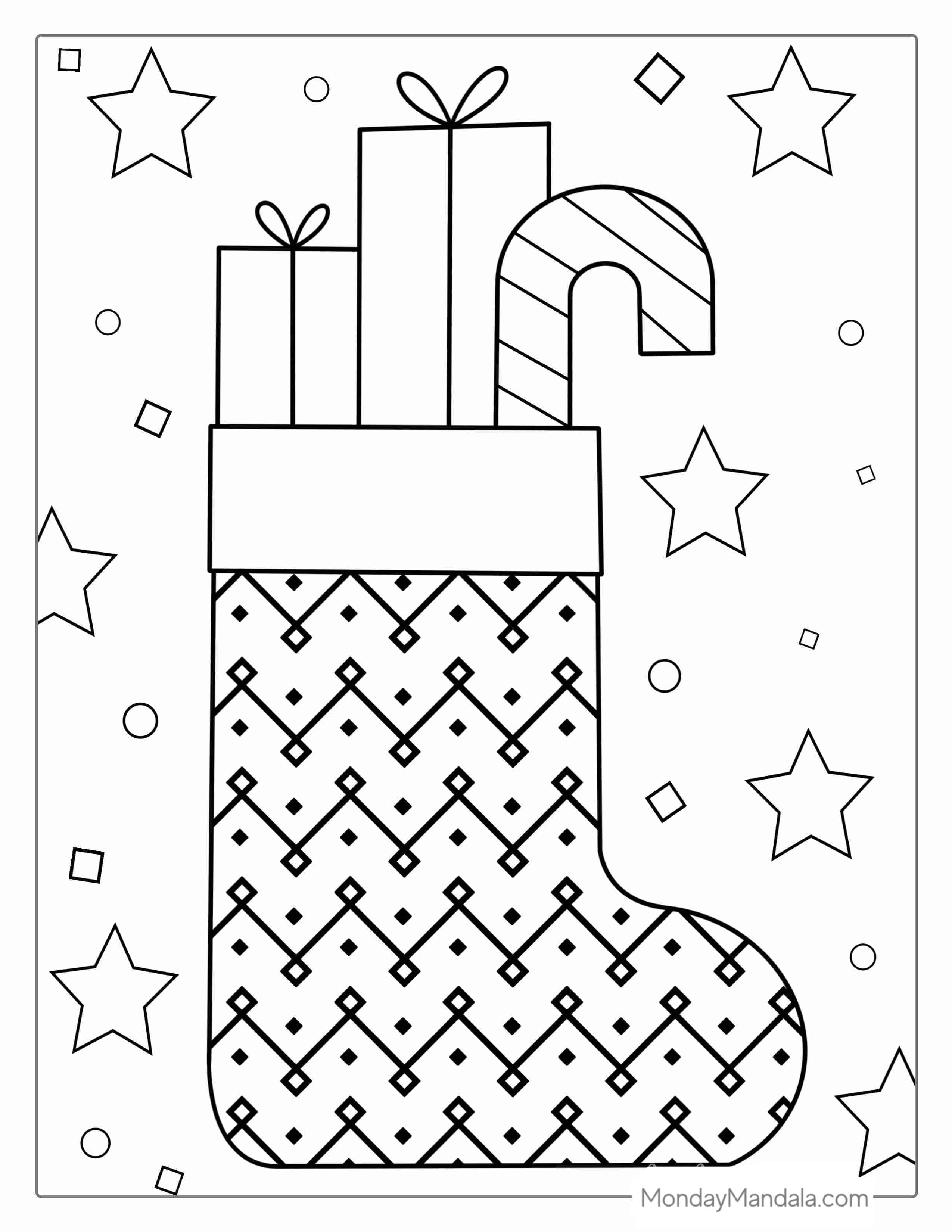 Simple Outline Of Christmas Stocking For Kids coloring page