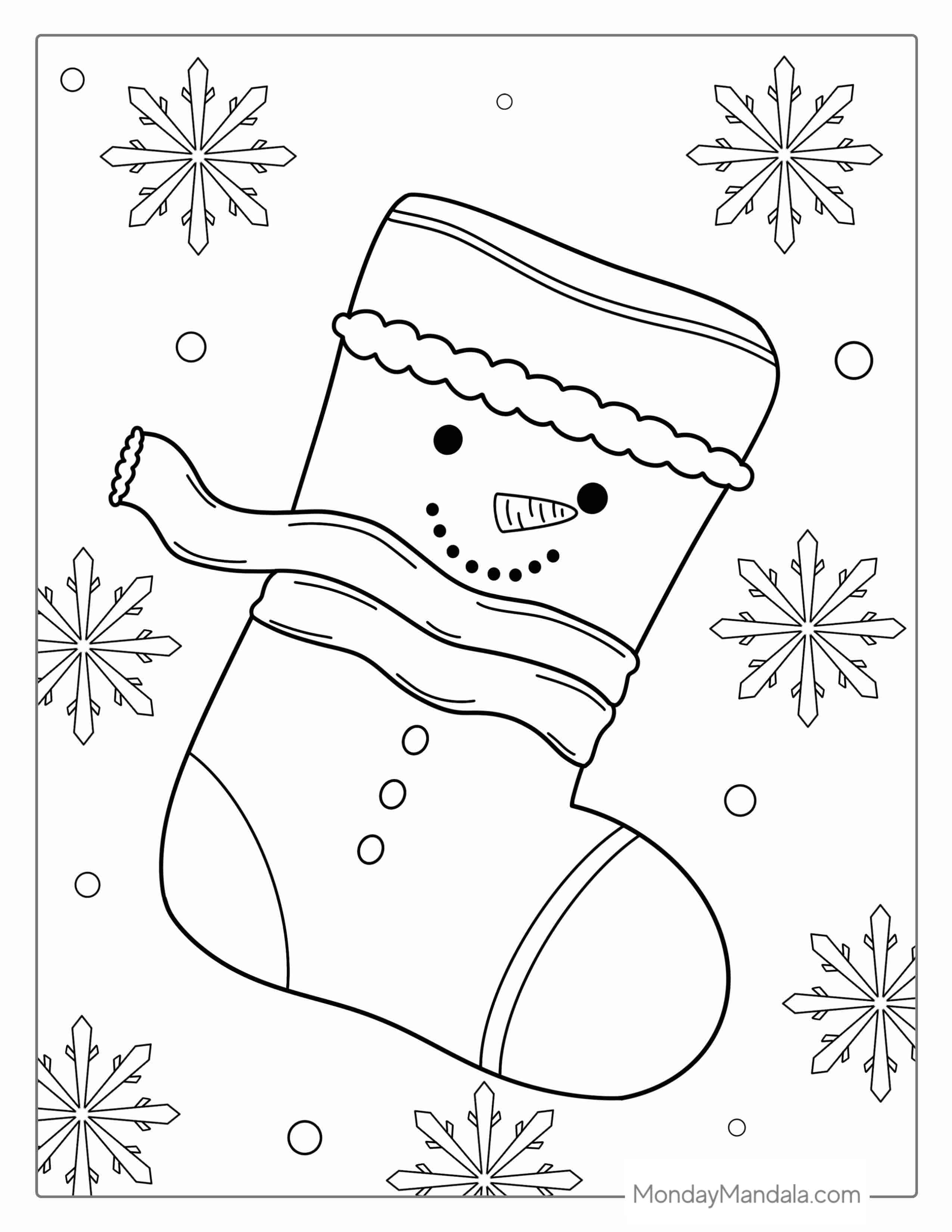 Snowman Themed Christmas Stocking coloring page