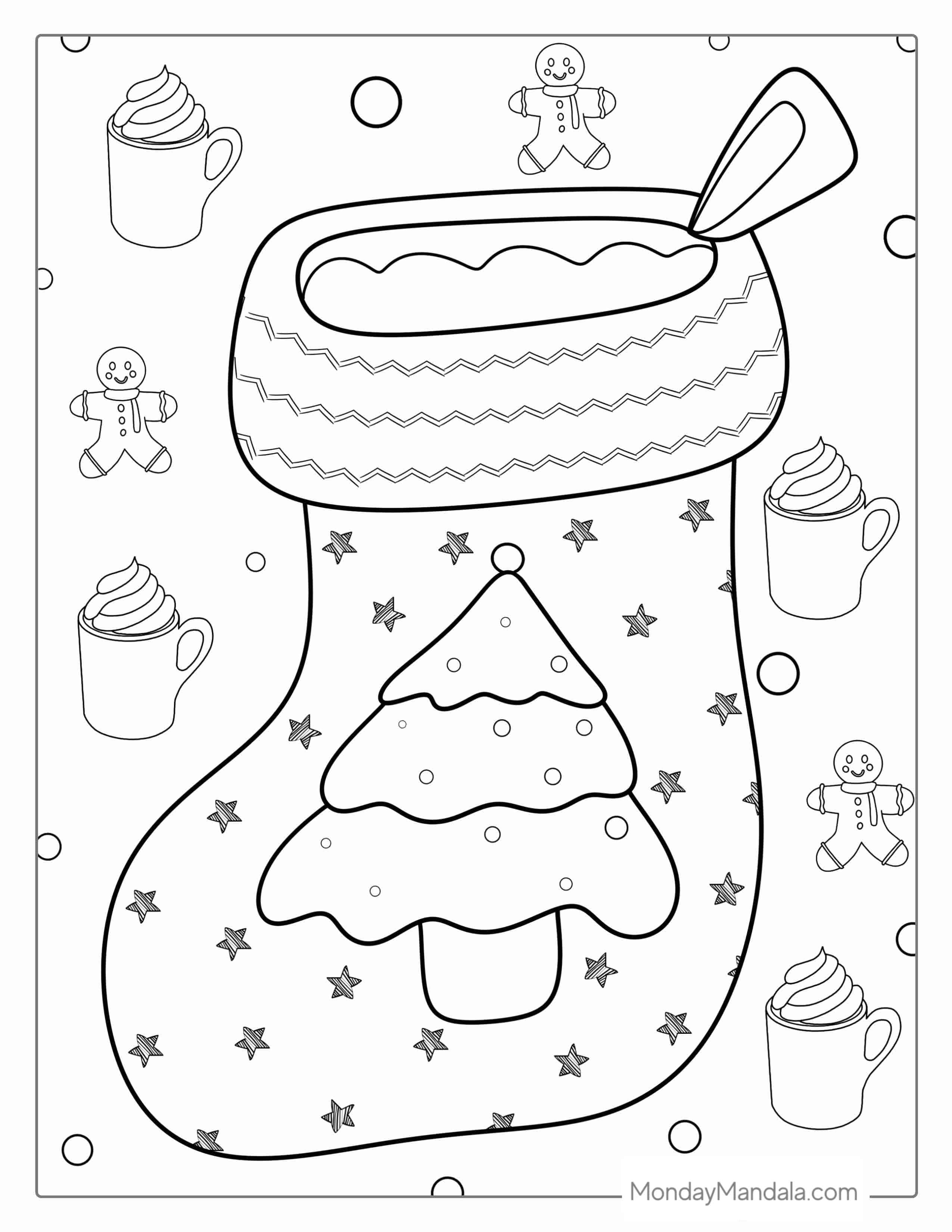 Stocking With Christmas Tree To Color coloring page