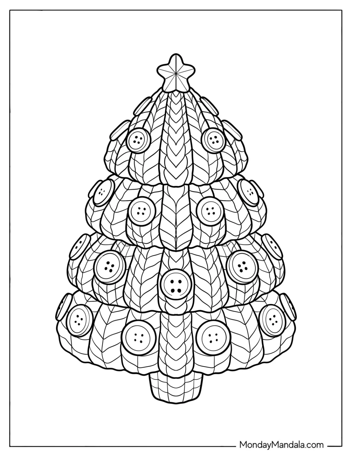 Christmas Tree Coloring Page Made of Ropes and Buttons coloring page