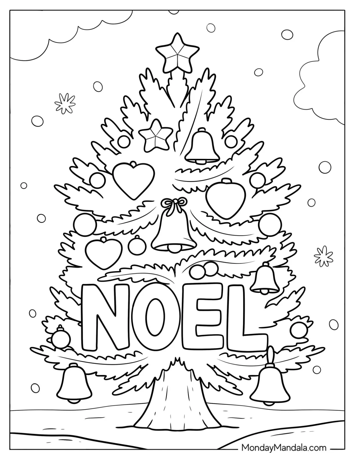 Christmas Tree Coloring Page with Noel Word coloring page