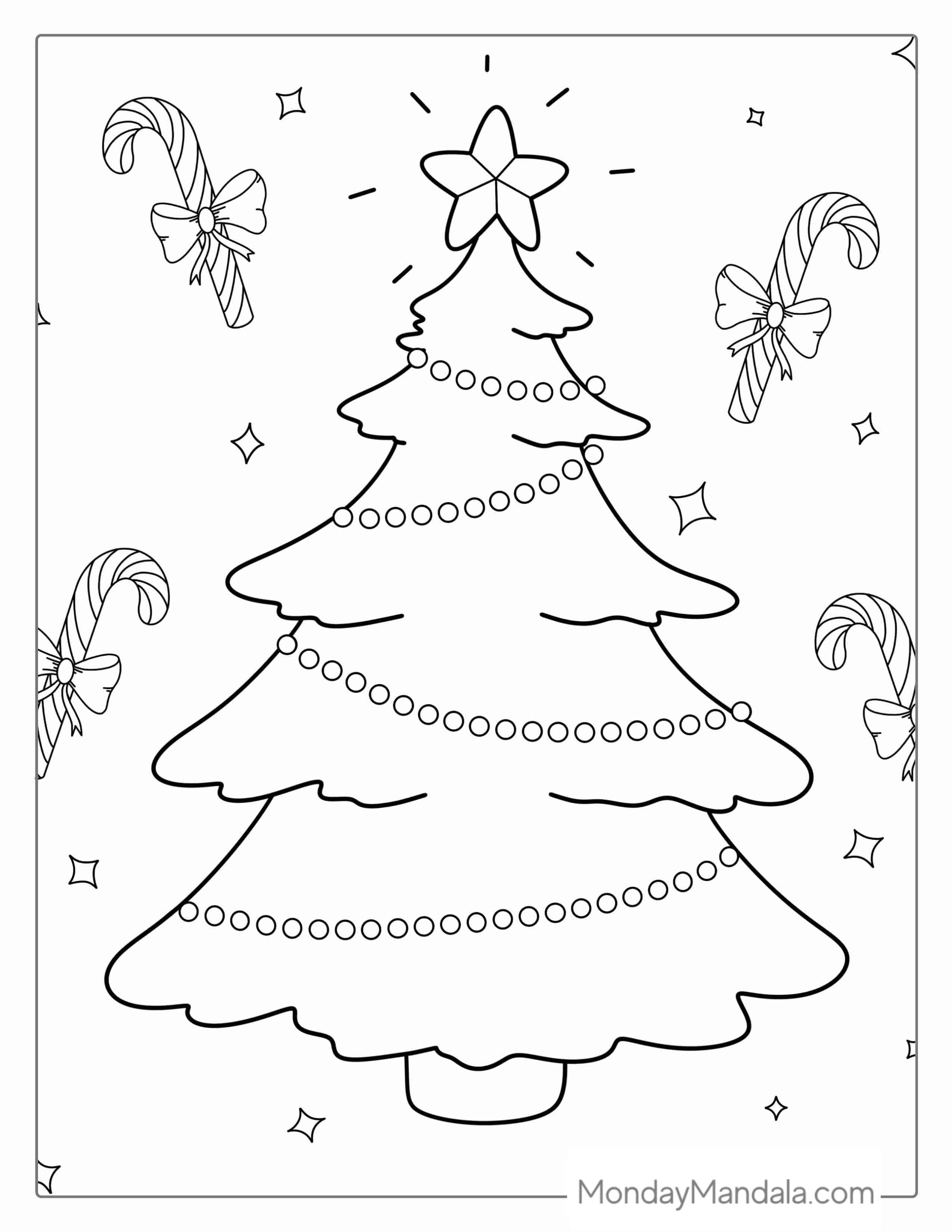 Christmas Tree With Candy Canes To Color coloring page