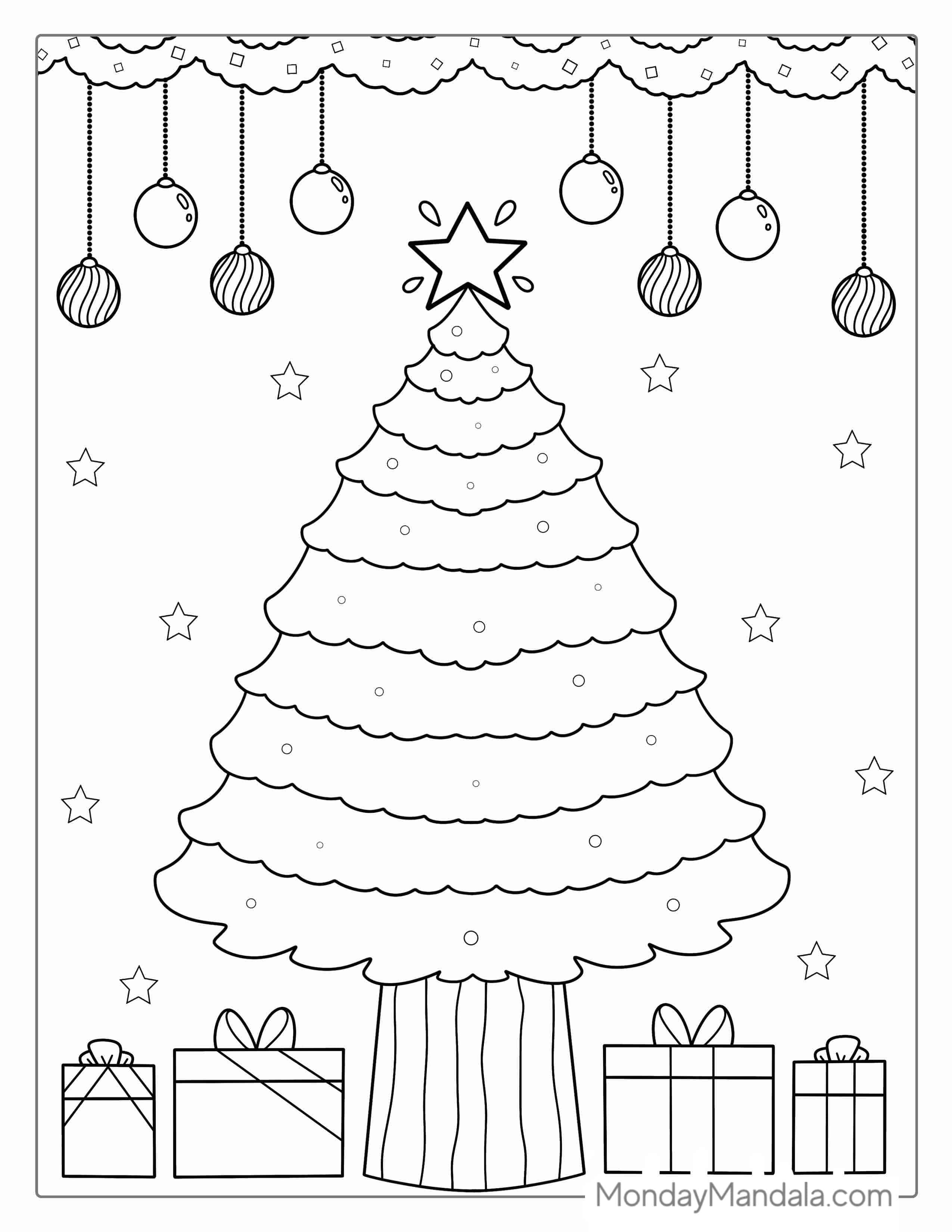 Christmas Tree With Presents And Ornaments To Color coloring page