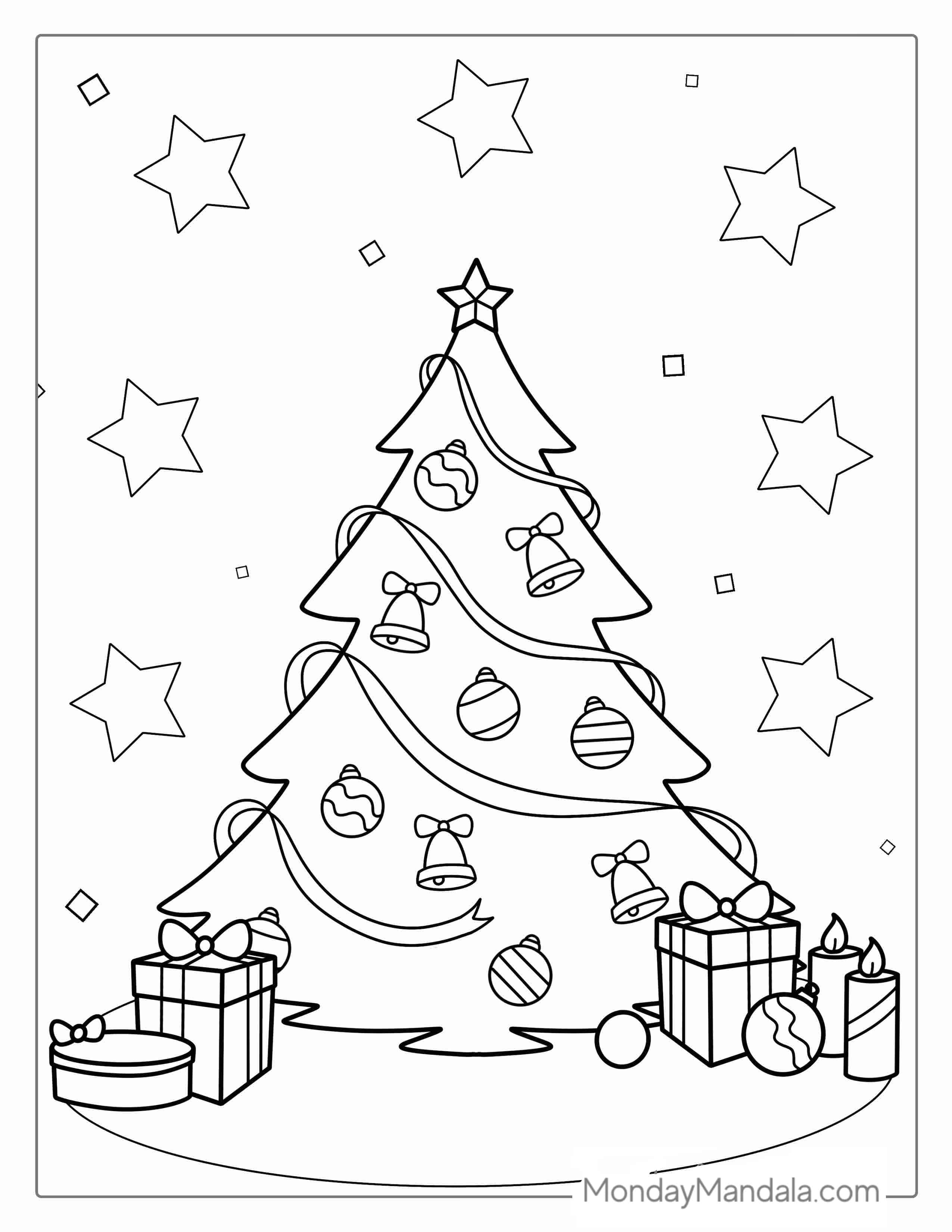 Easy To Color Christmas Tree For Kids coloring page