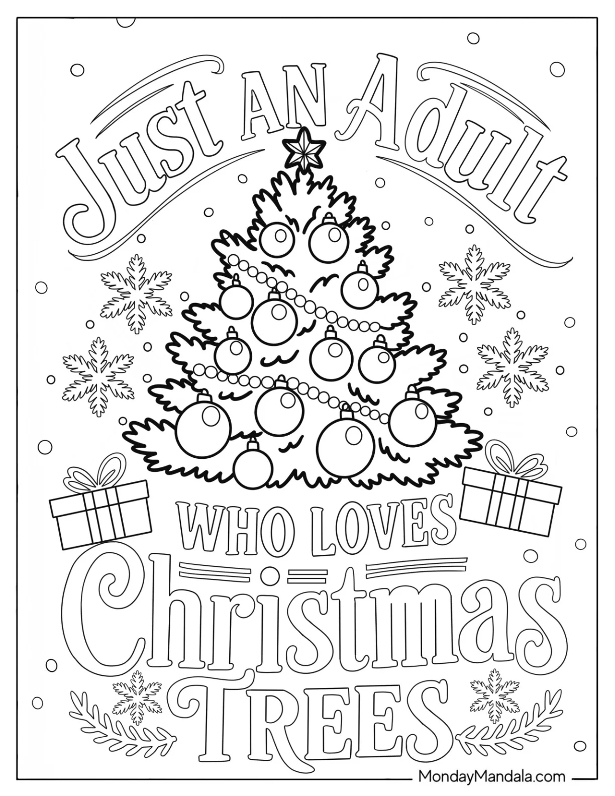 Just an Adult Who Loves Christmas Tree Coloring Page coloring page