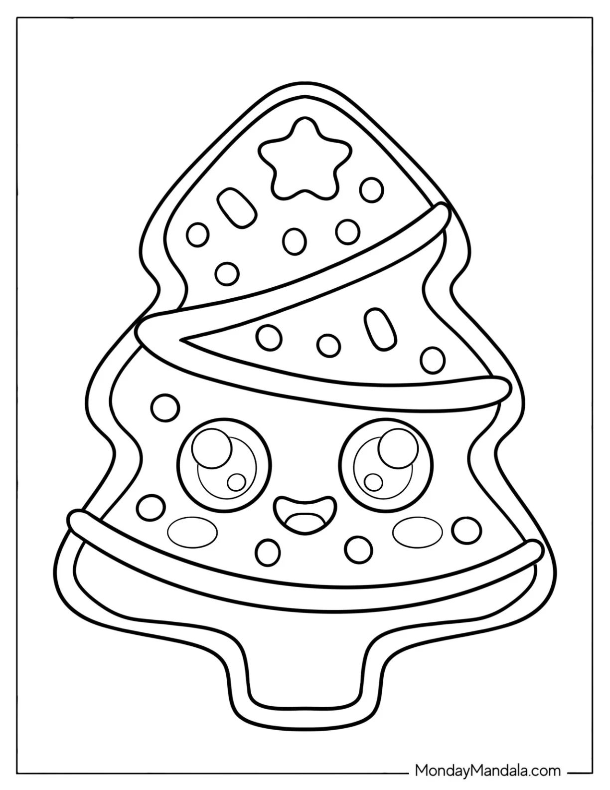 Kawaii Gingerbread Christmas Tree Coloring Page for Preschoolers coloring page
