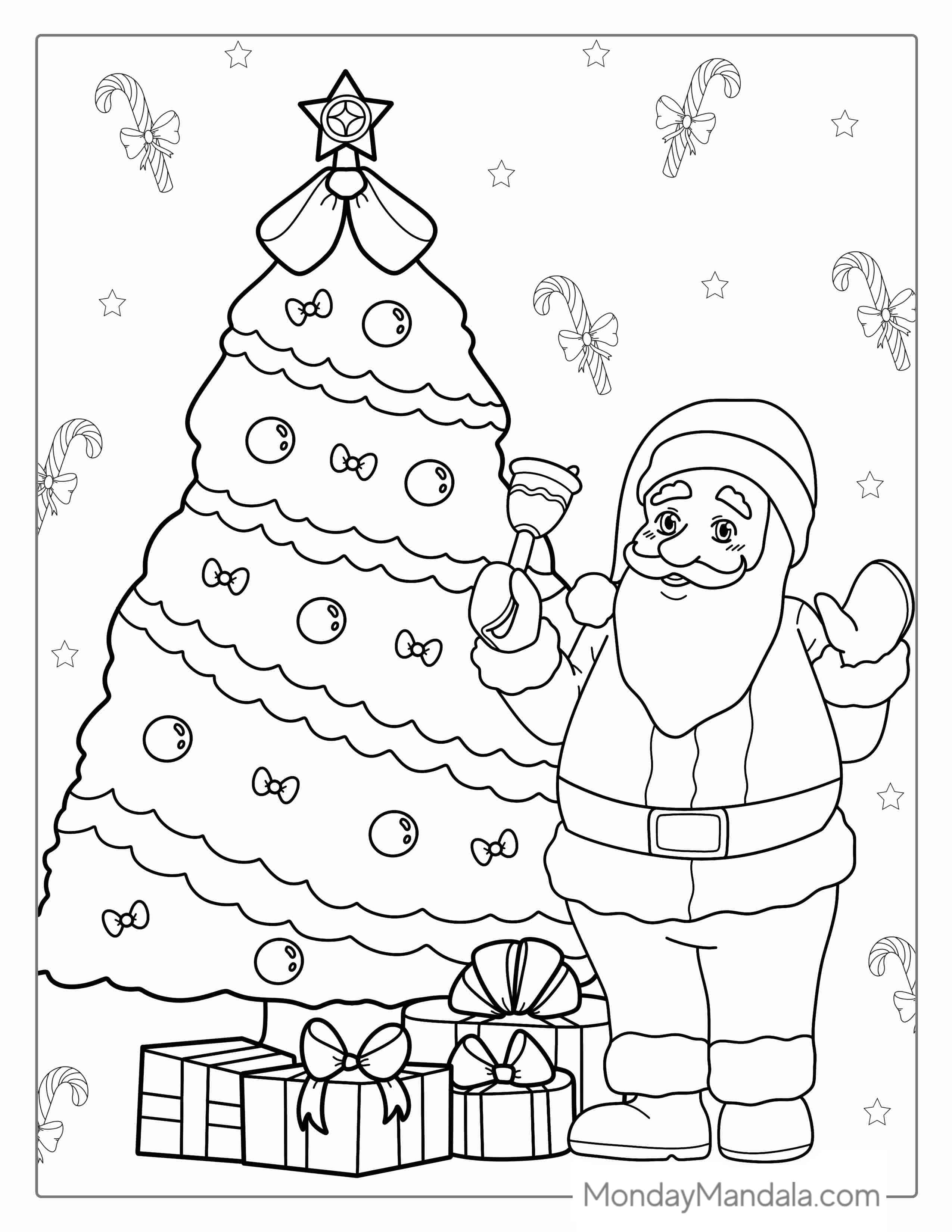 Santa Claus With Christmas Tree Coloring Page coloring page