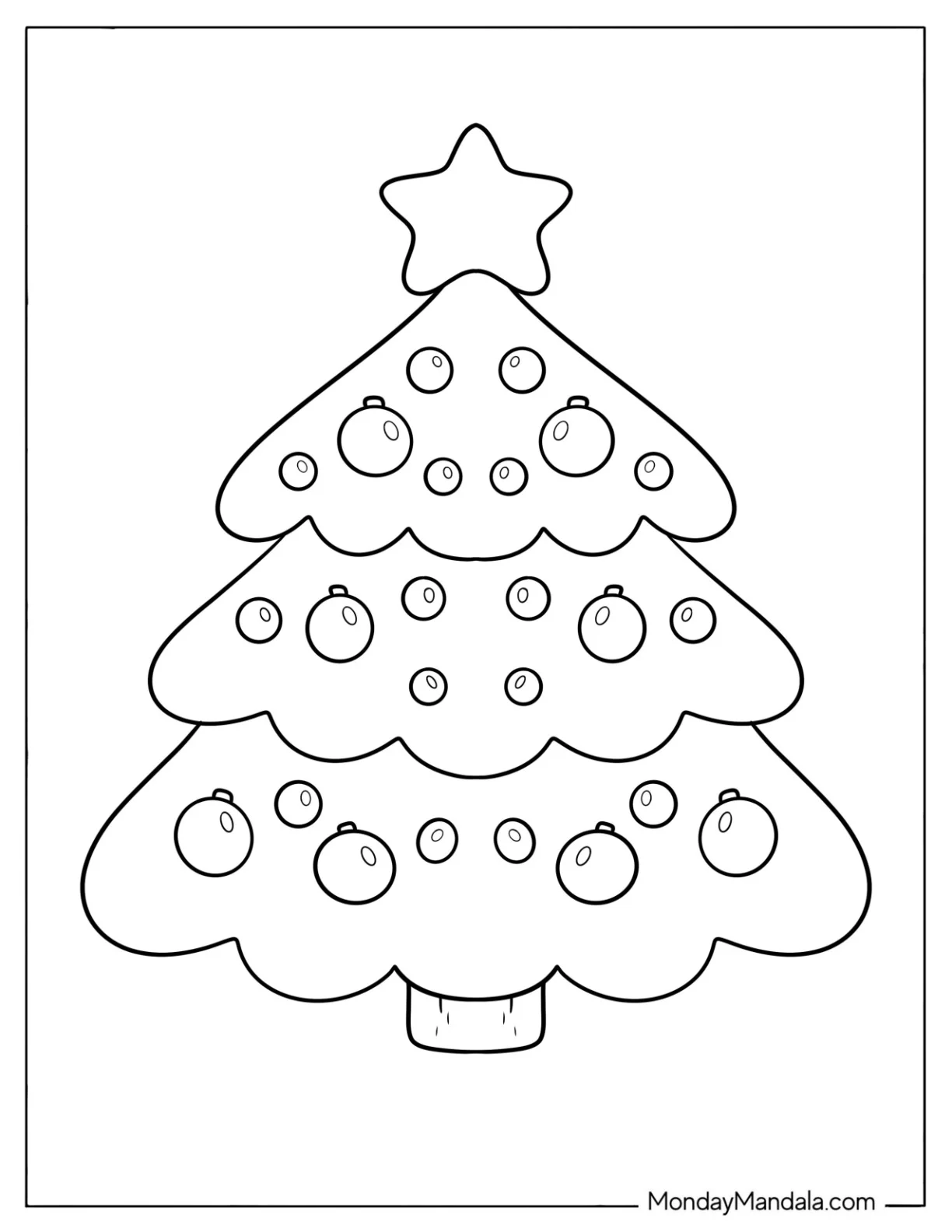 Simple Christmas Tree Coloring Page with Baubles for Preschoolers coloring page