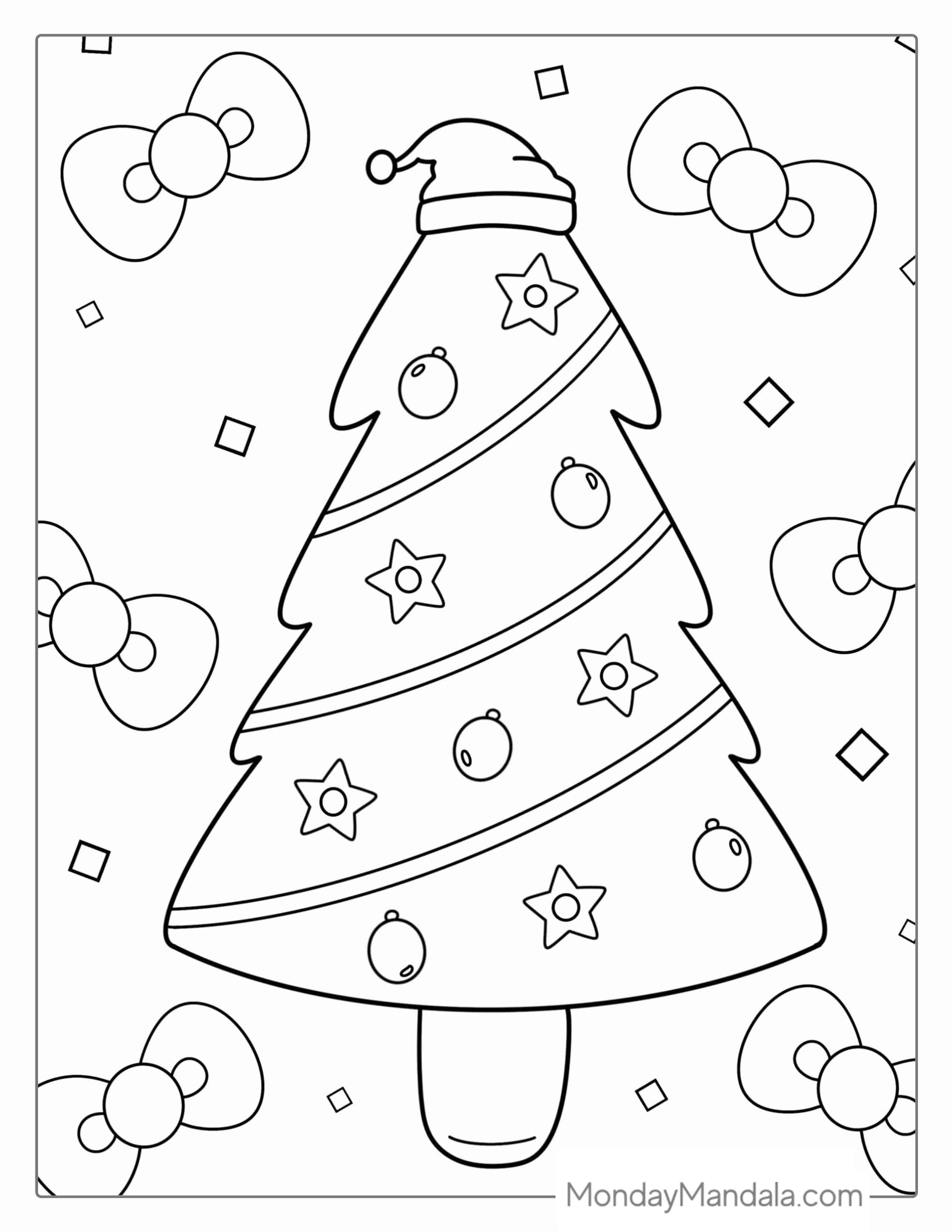 Simple Outline Of a Christmas Tree With Decorations coloring page