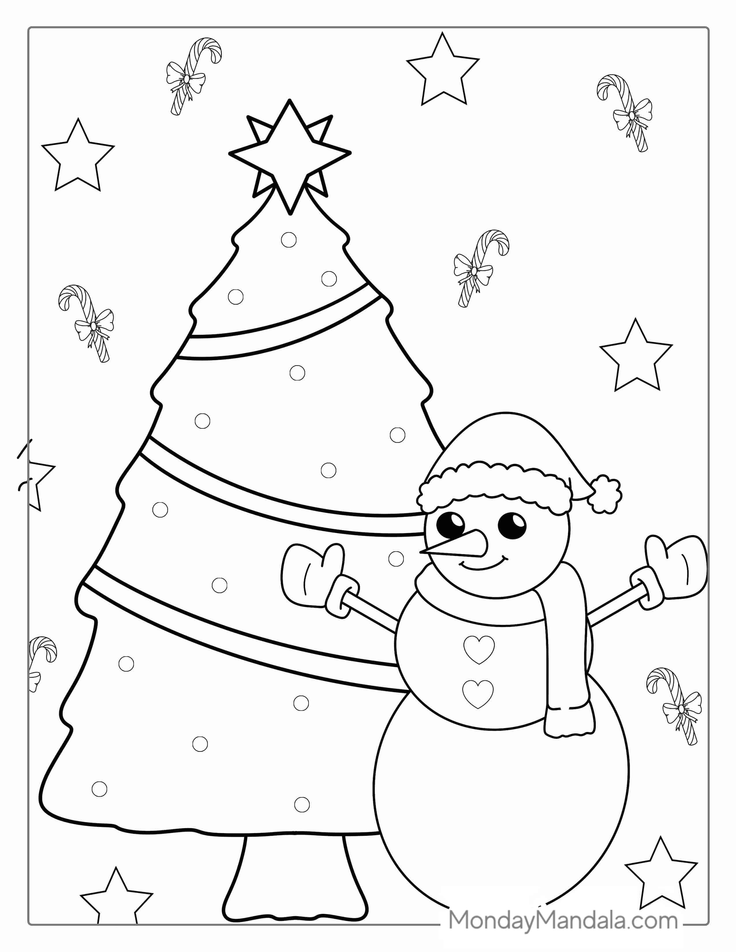 Snowman And Christmas Tree To Color coloring page