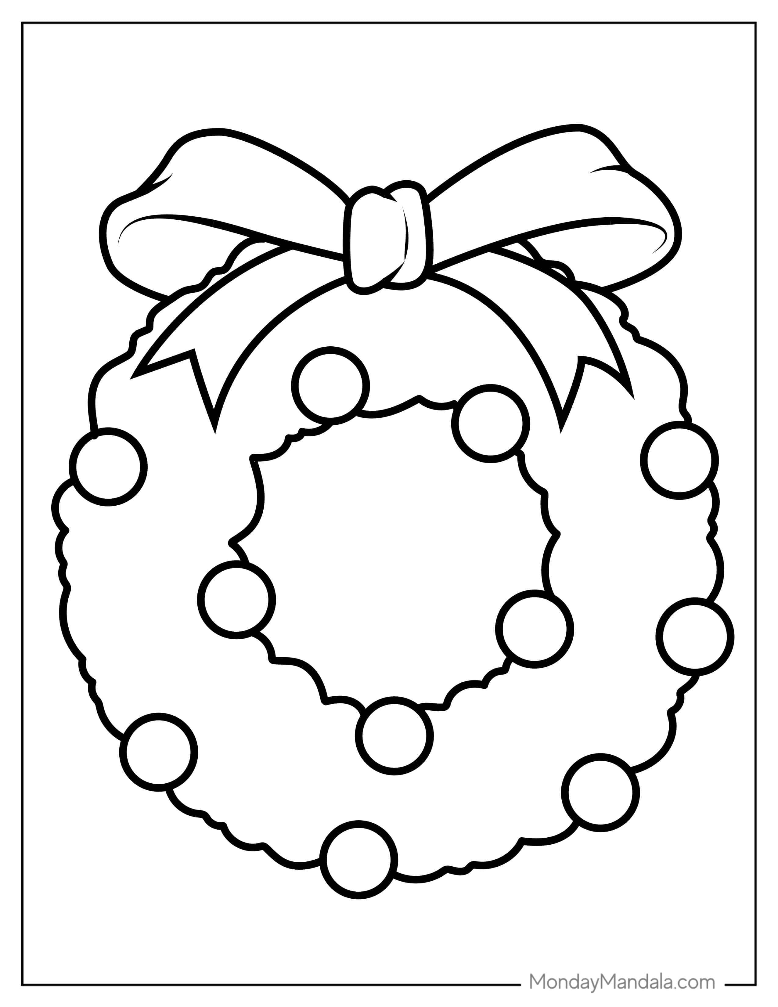 Easy Christmas Wreath To Color For Preschoolers coloring page