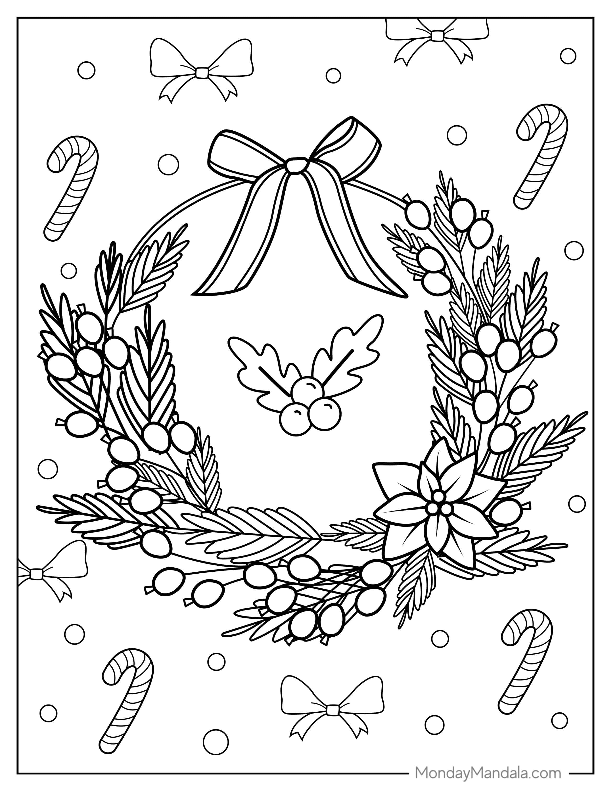Festive Christmas Wreath Coloring Sheet coloring page