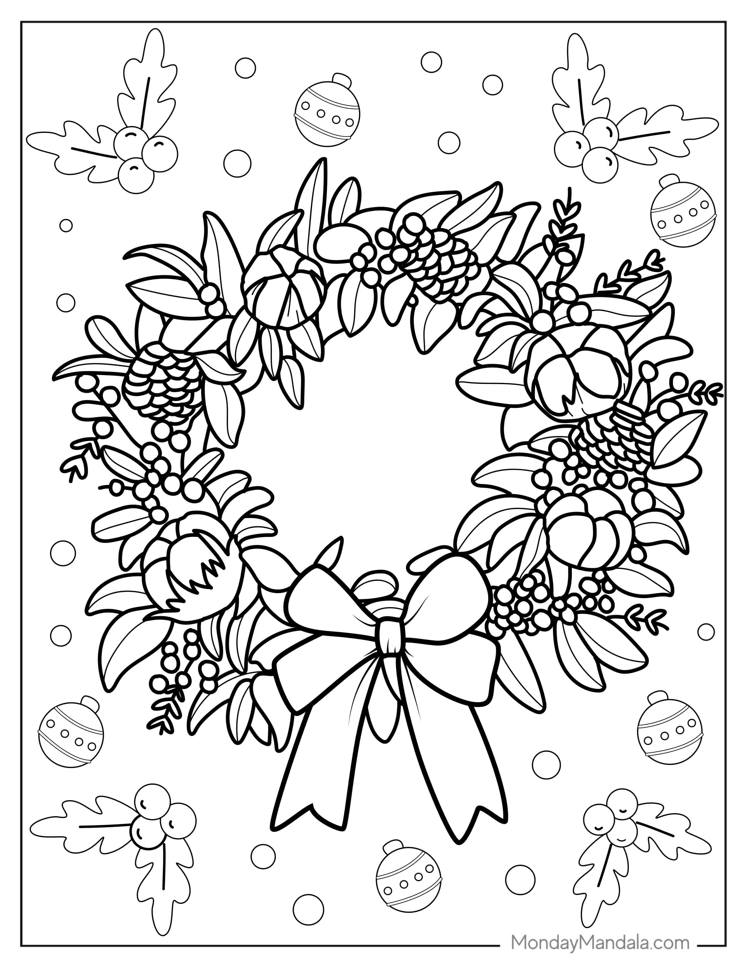 Realistic Looking Christmas Wreath To Color coloring page